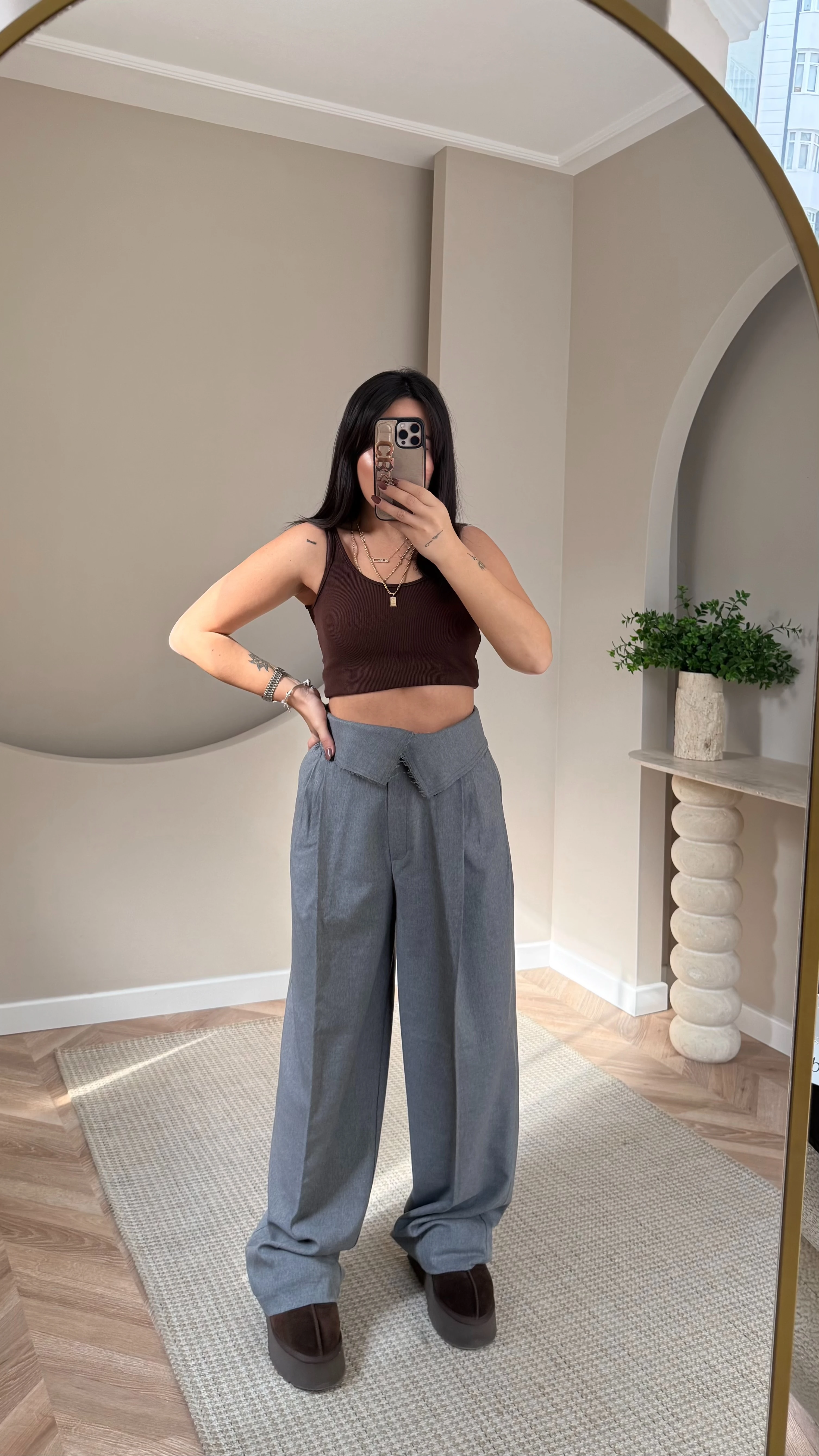 Bel Detaylı Tasarım Palazzo Gri