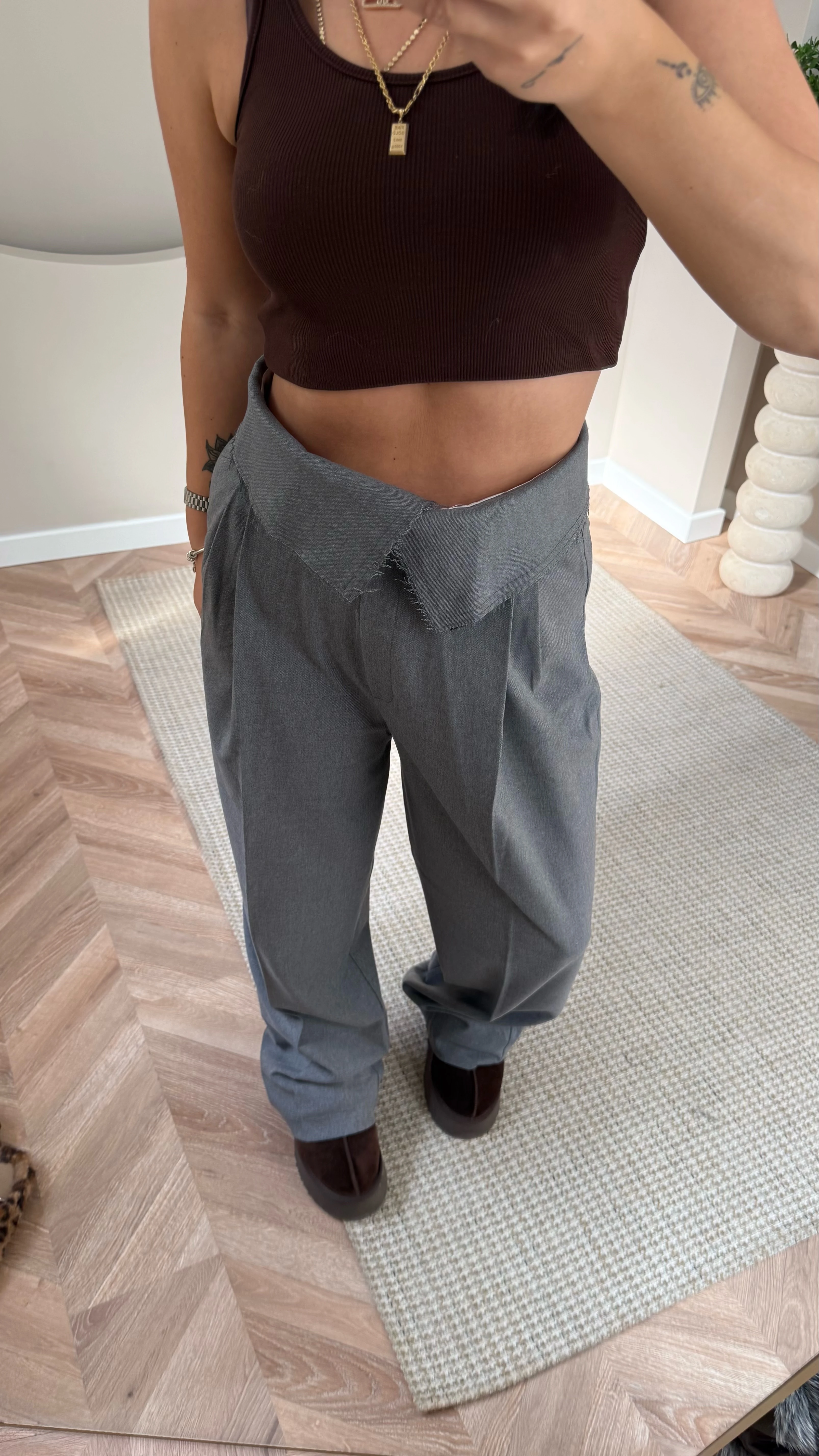 Bel Detaylı Tasarım Palazzo Gri