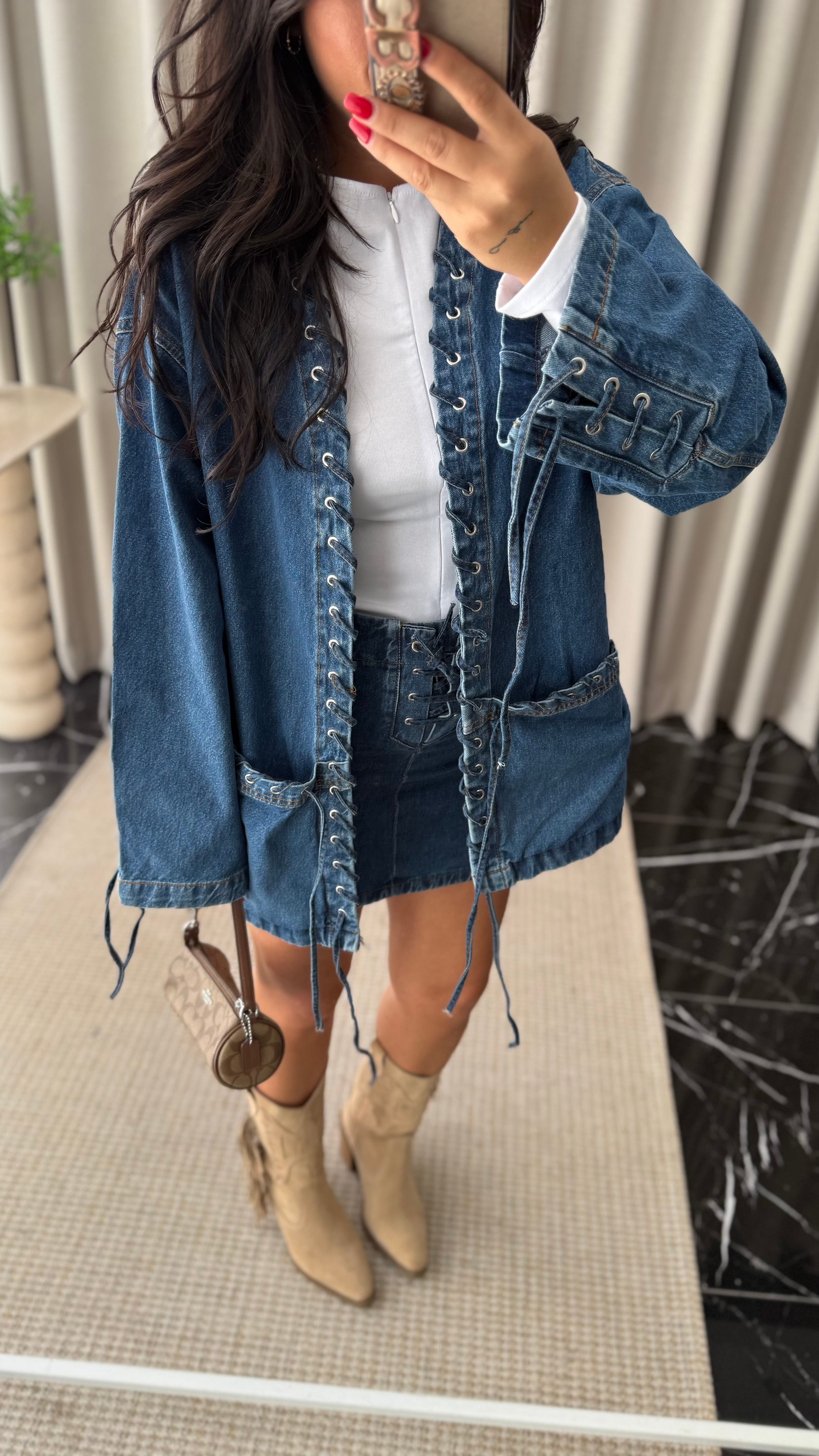 Kuş Gözlü Denim Takım (ÖN SİPARİŞ)