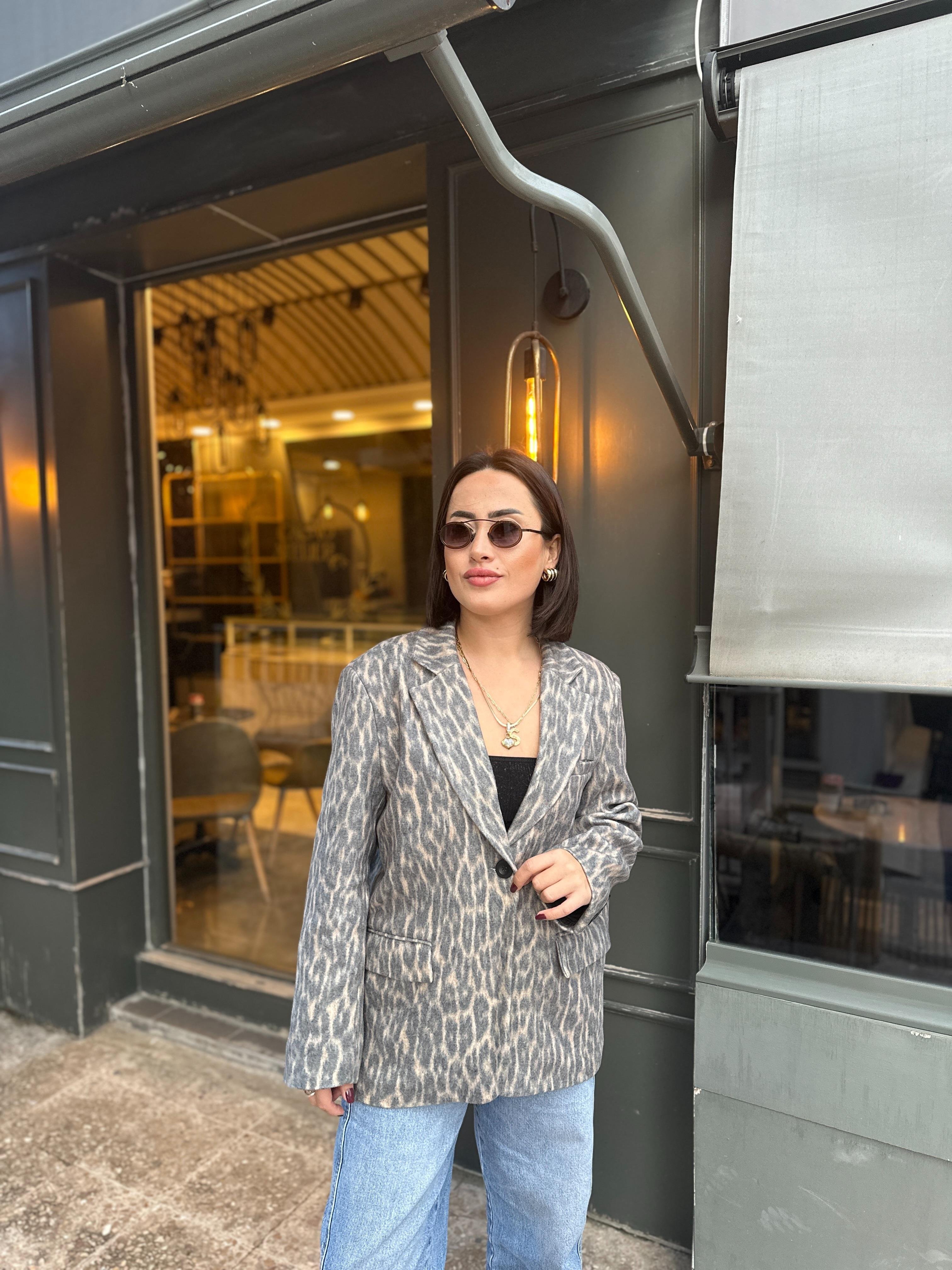 Leopar Yün Efektli Blazer