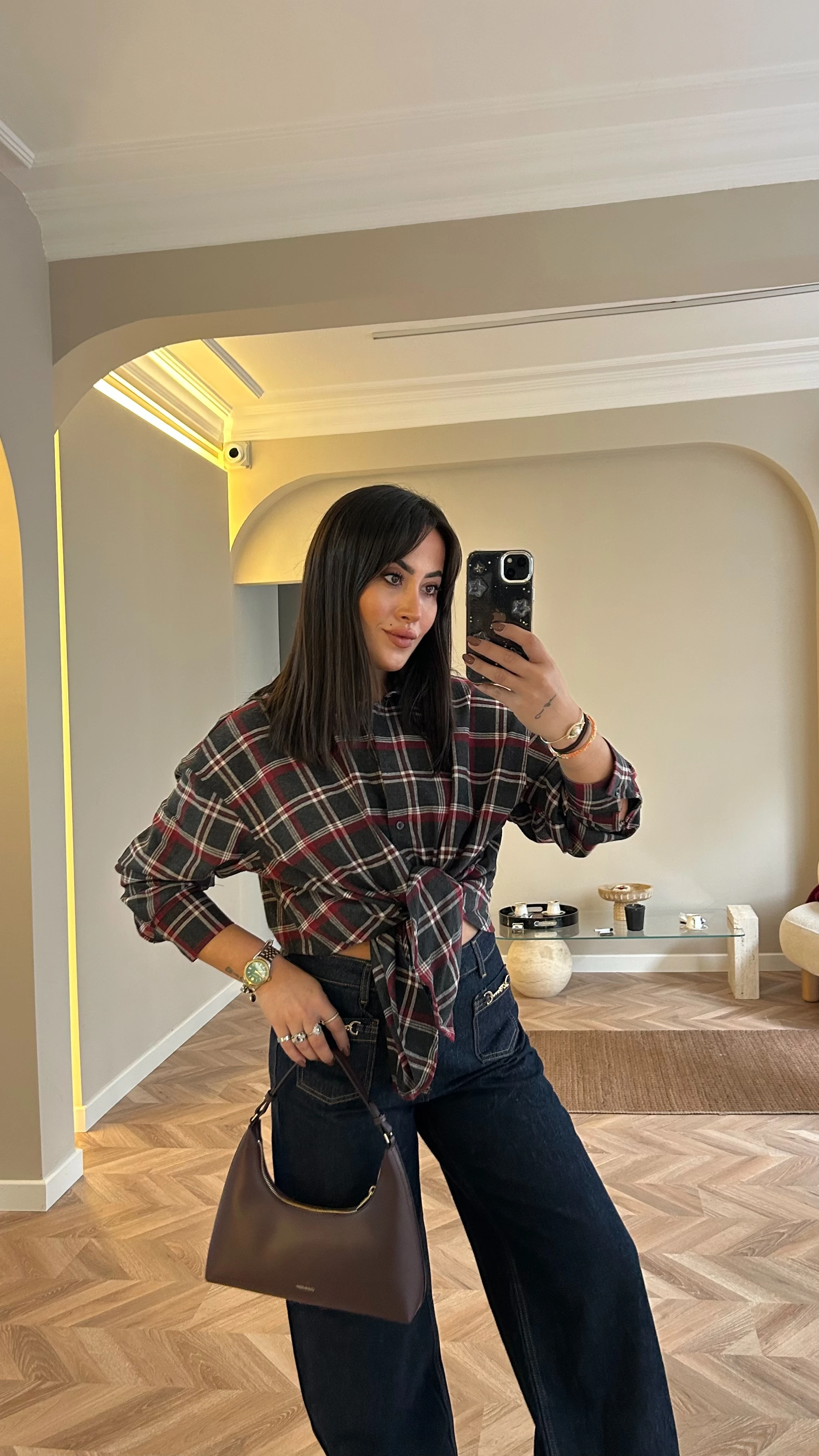 Ekose Gömlek Antrasit Bordo