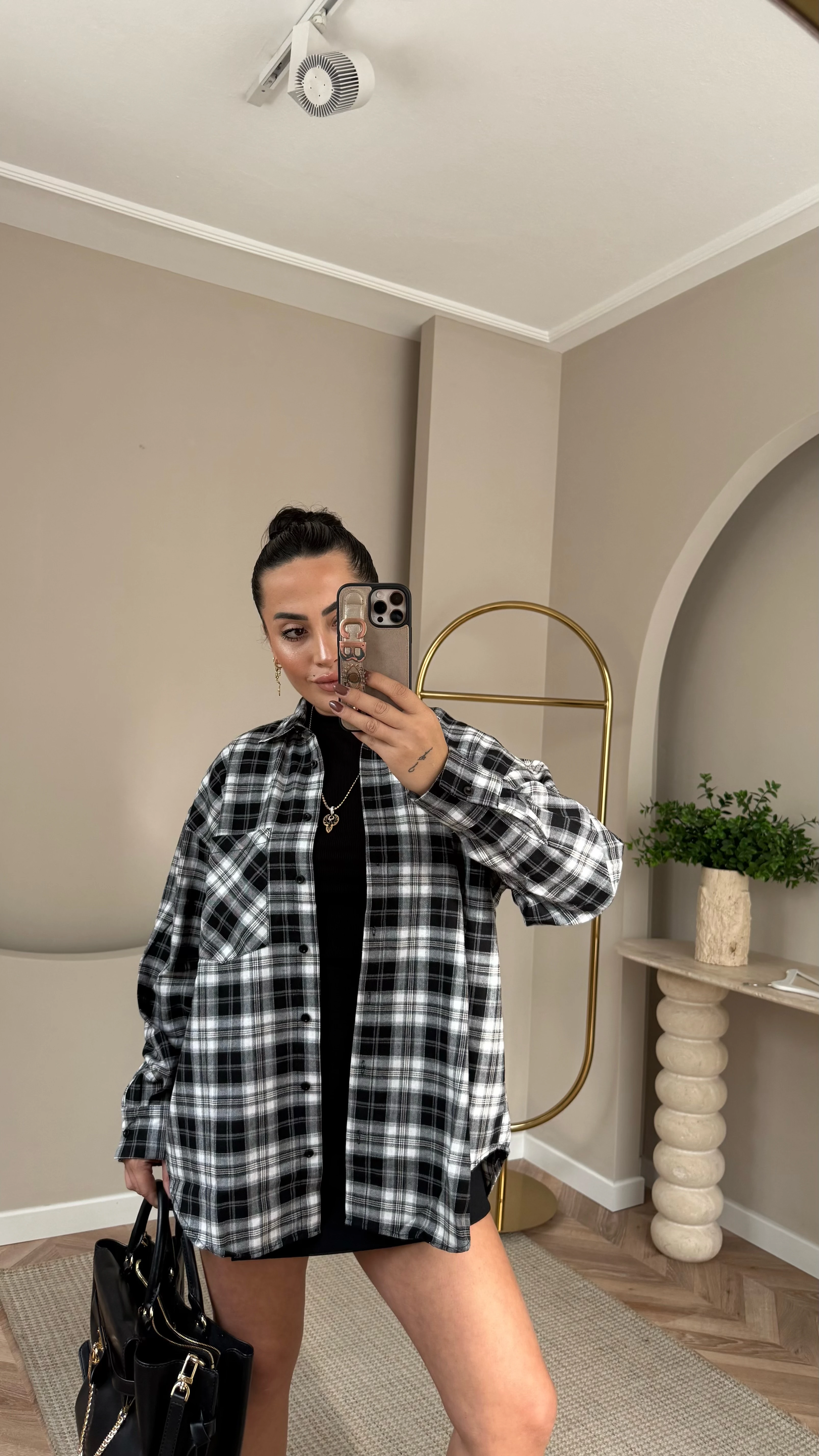 Ekose Gömlek Siyah Beyaz