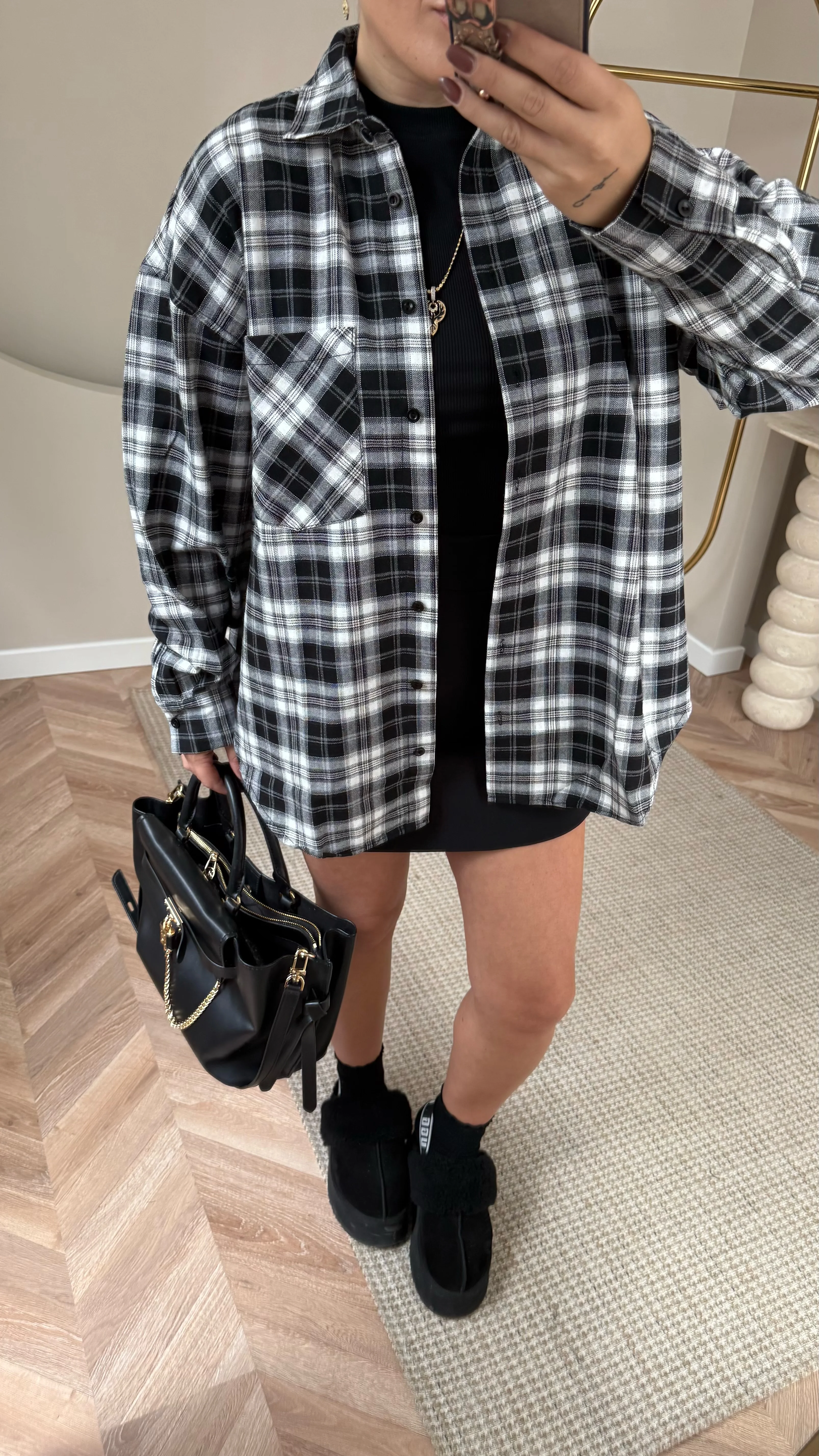 Ekose Gömlek Siyah Beyaz