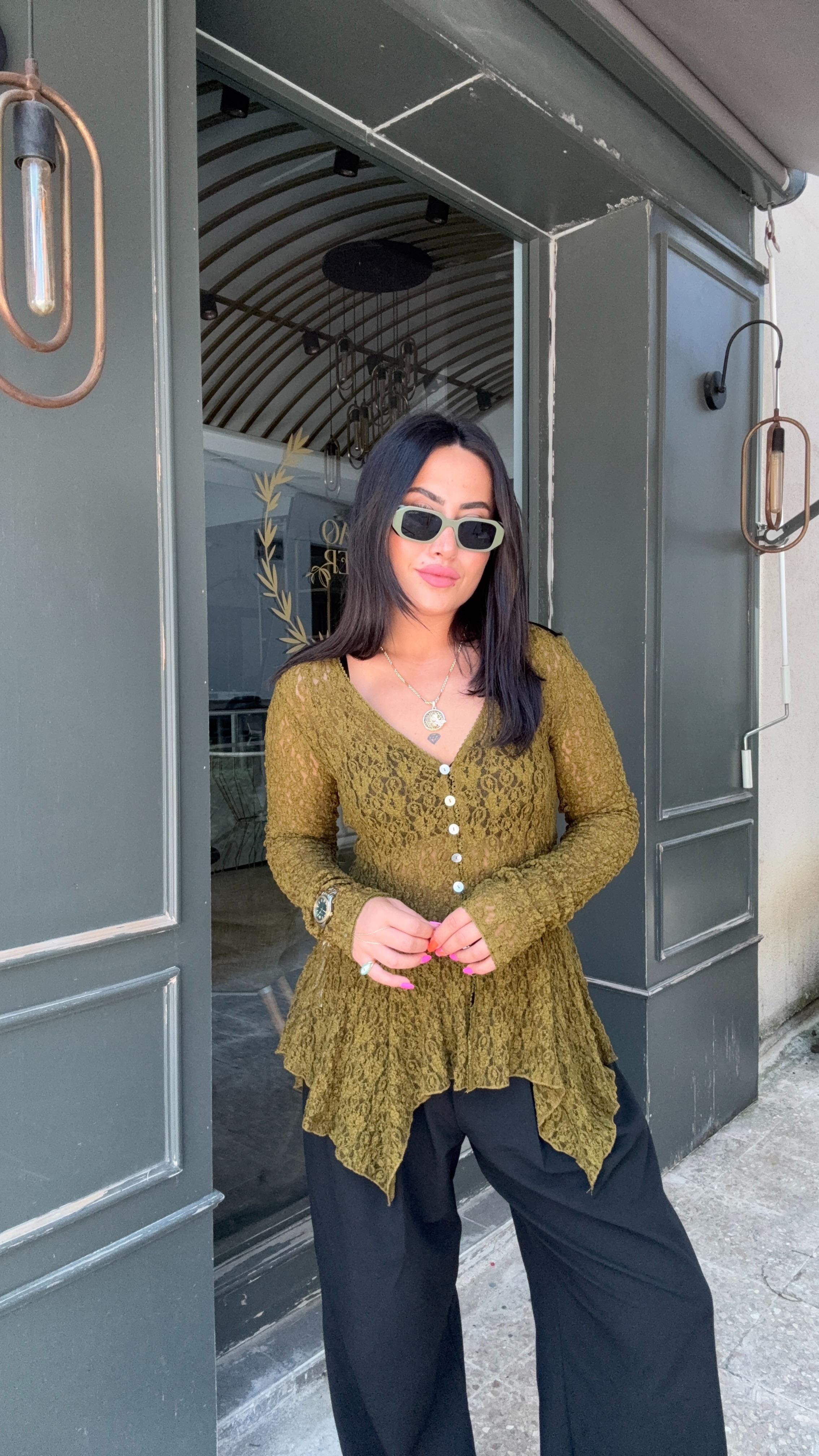 Peplum Dantel Hırka Haki