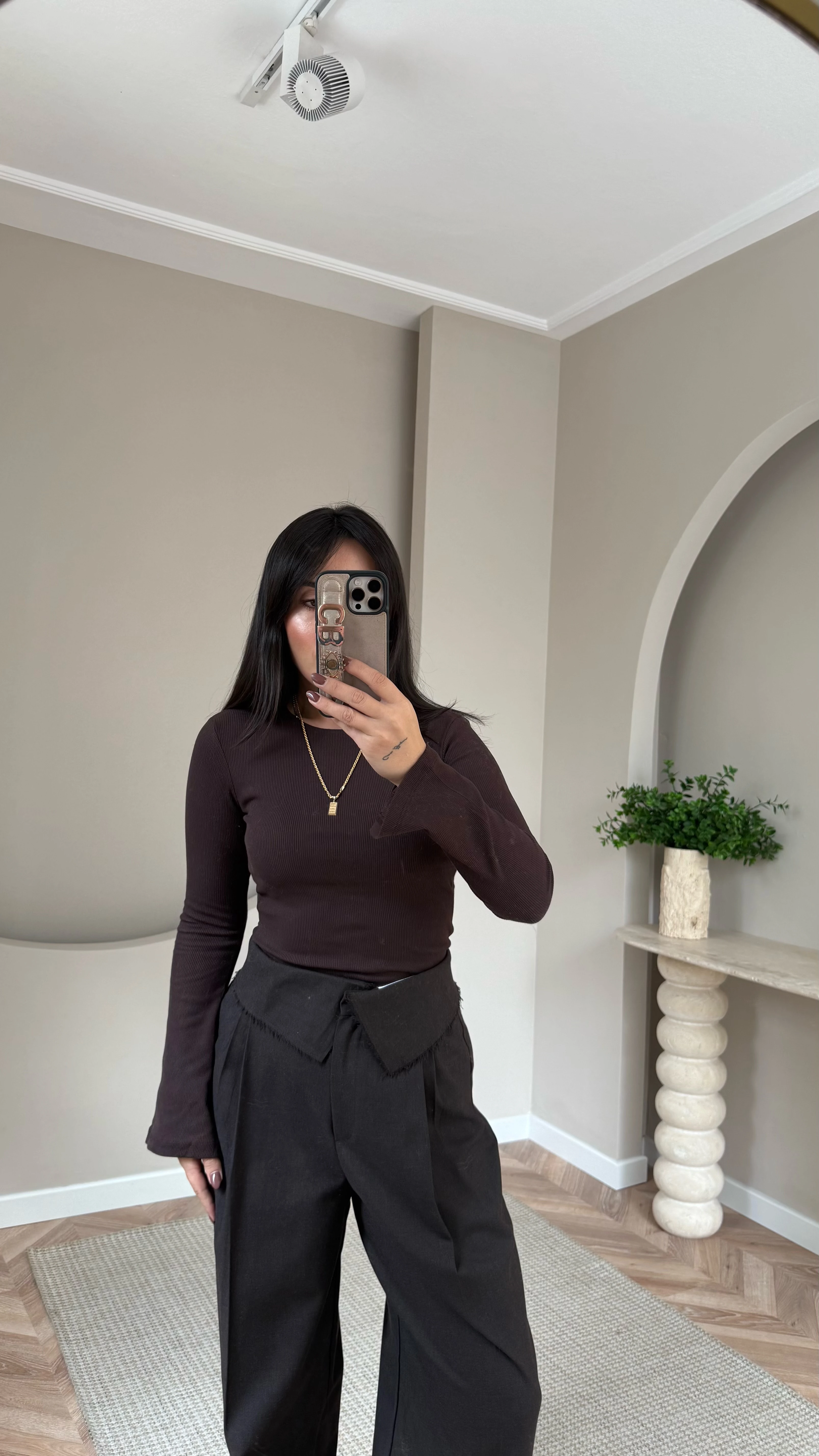 İspanyol Kol Fitilli Bluz Acı Kahve