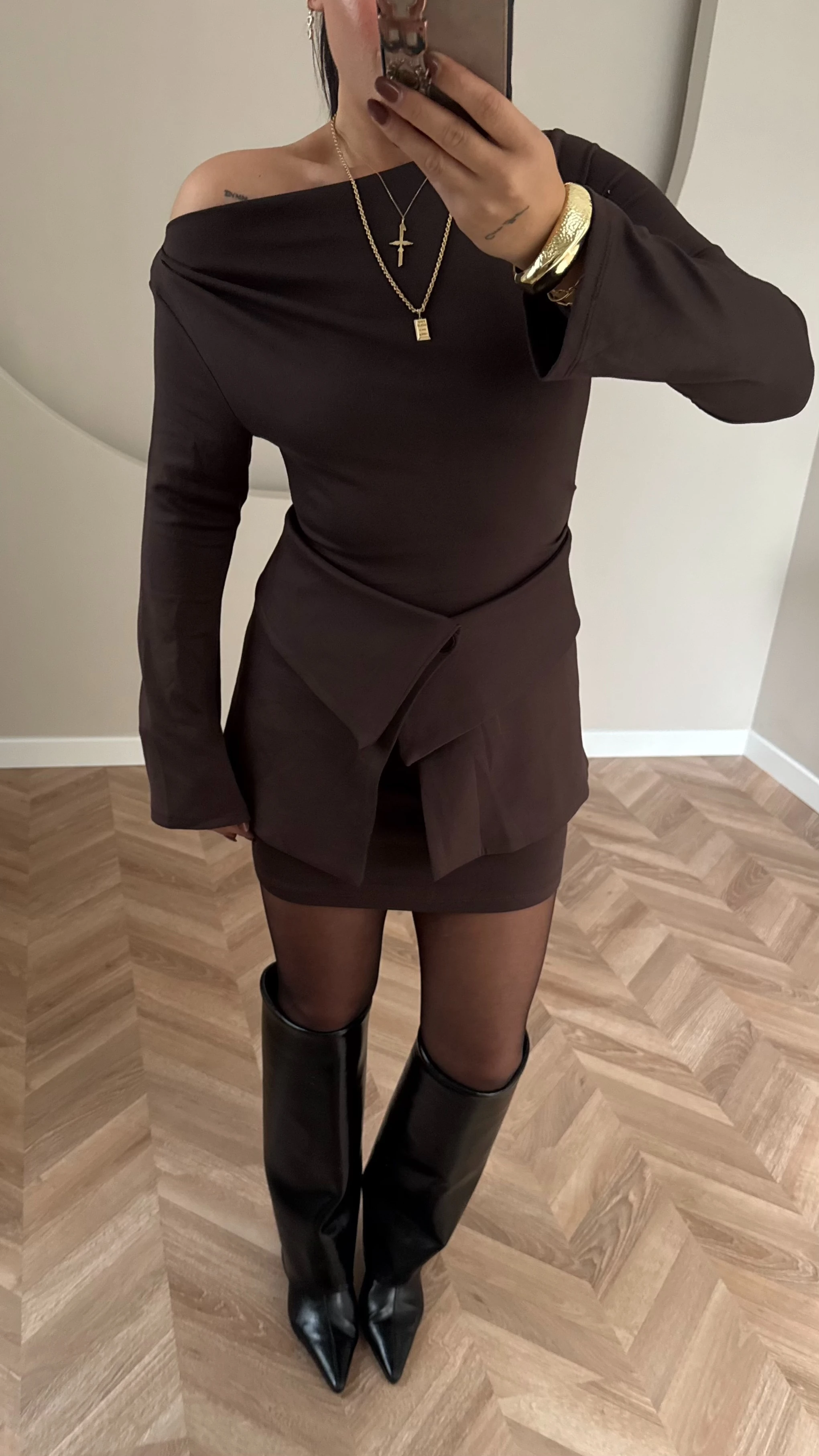 Parçalı Elbise Kahve