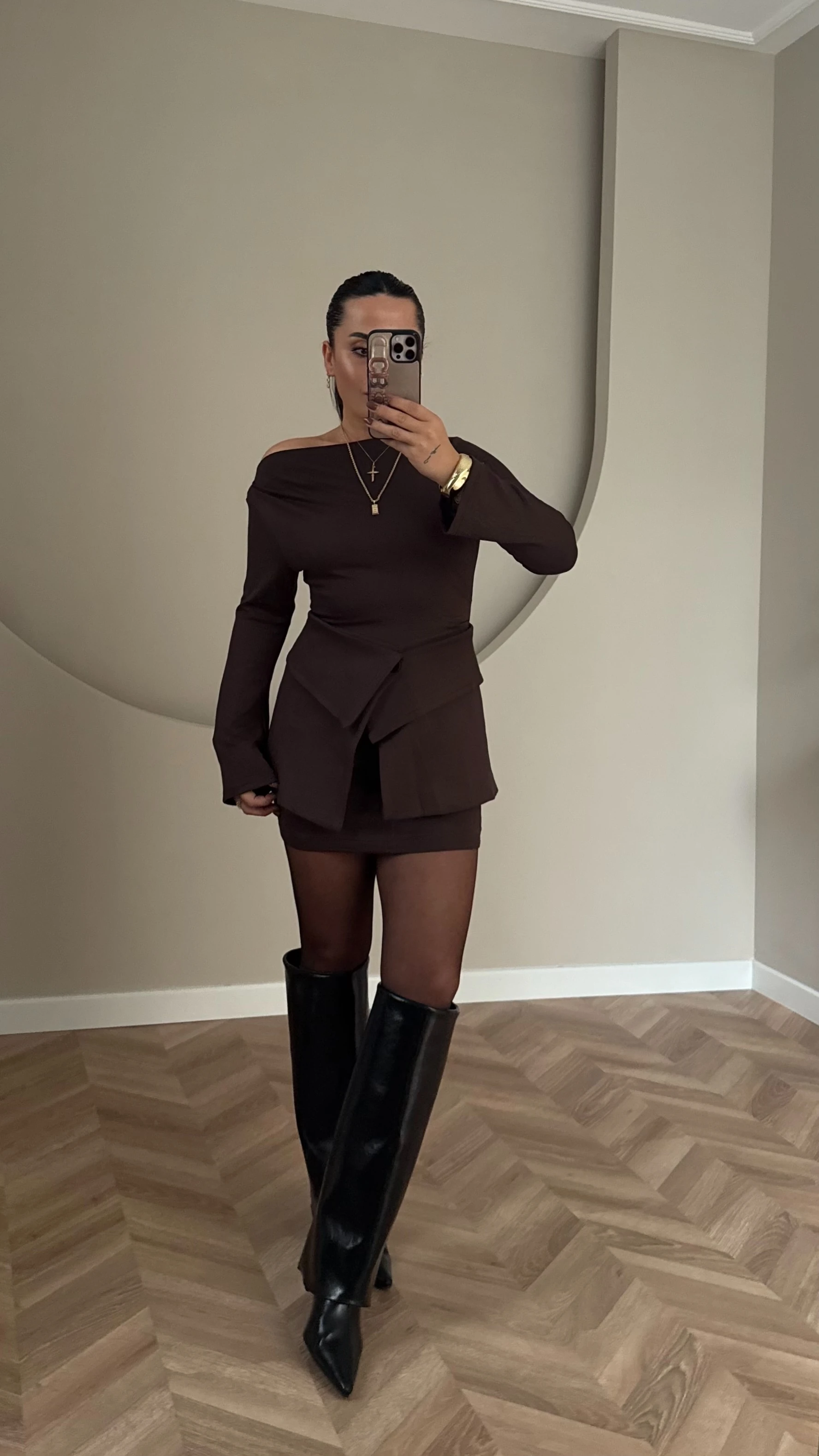 Parçalı Elbise Kahve