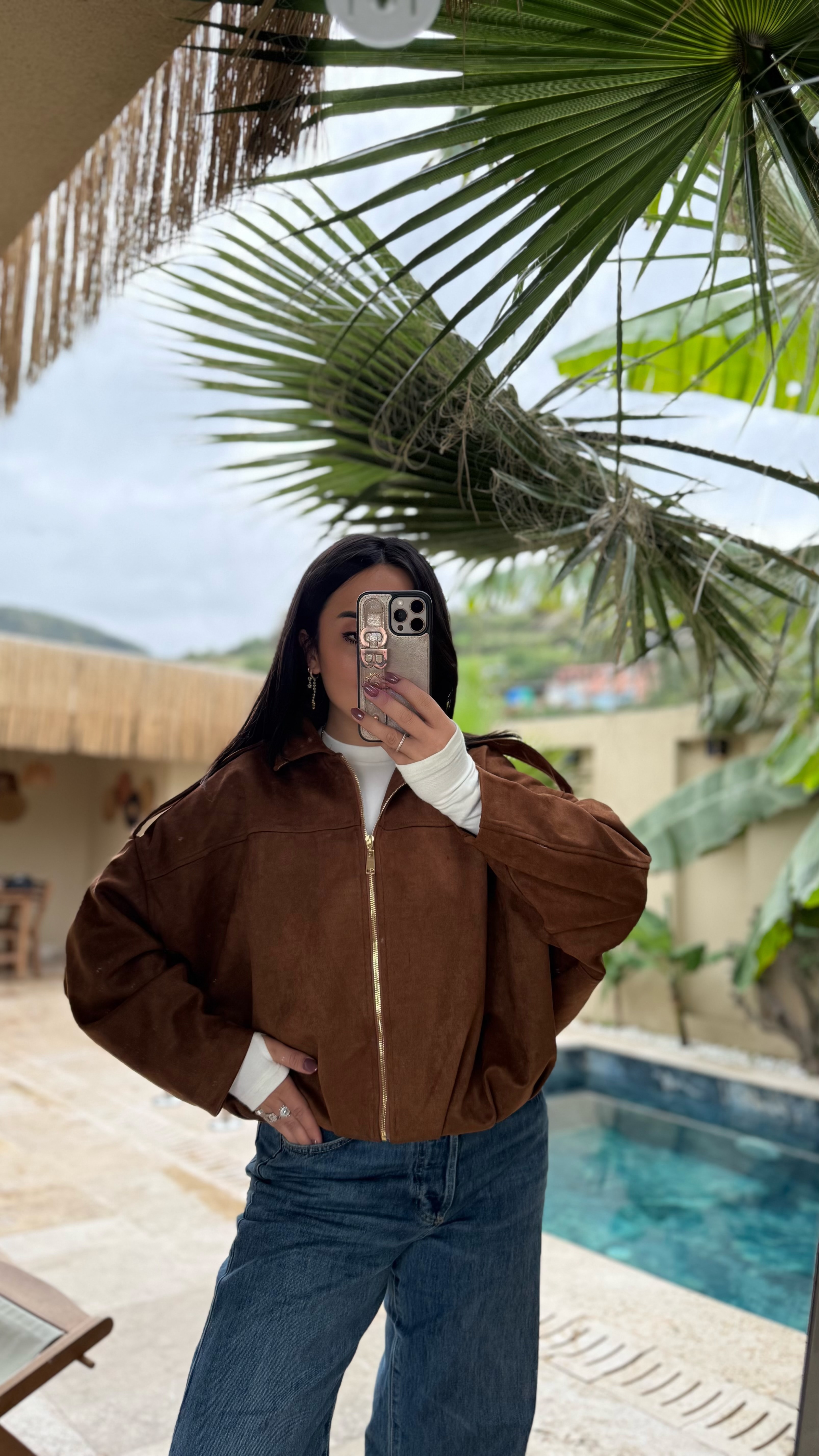 Premium Süet Bomber Camel