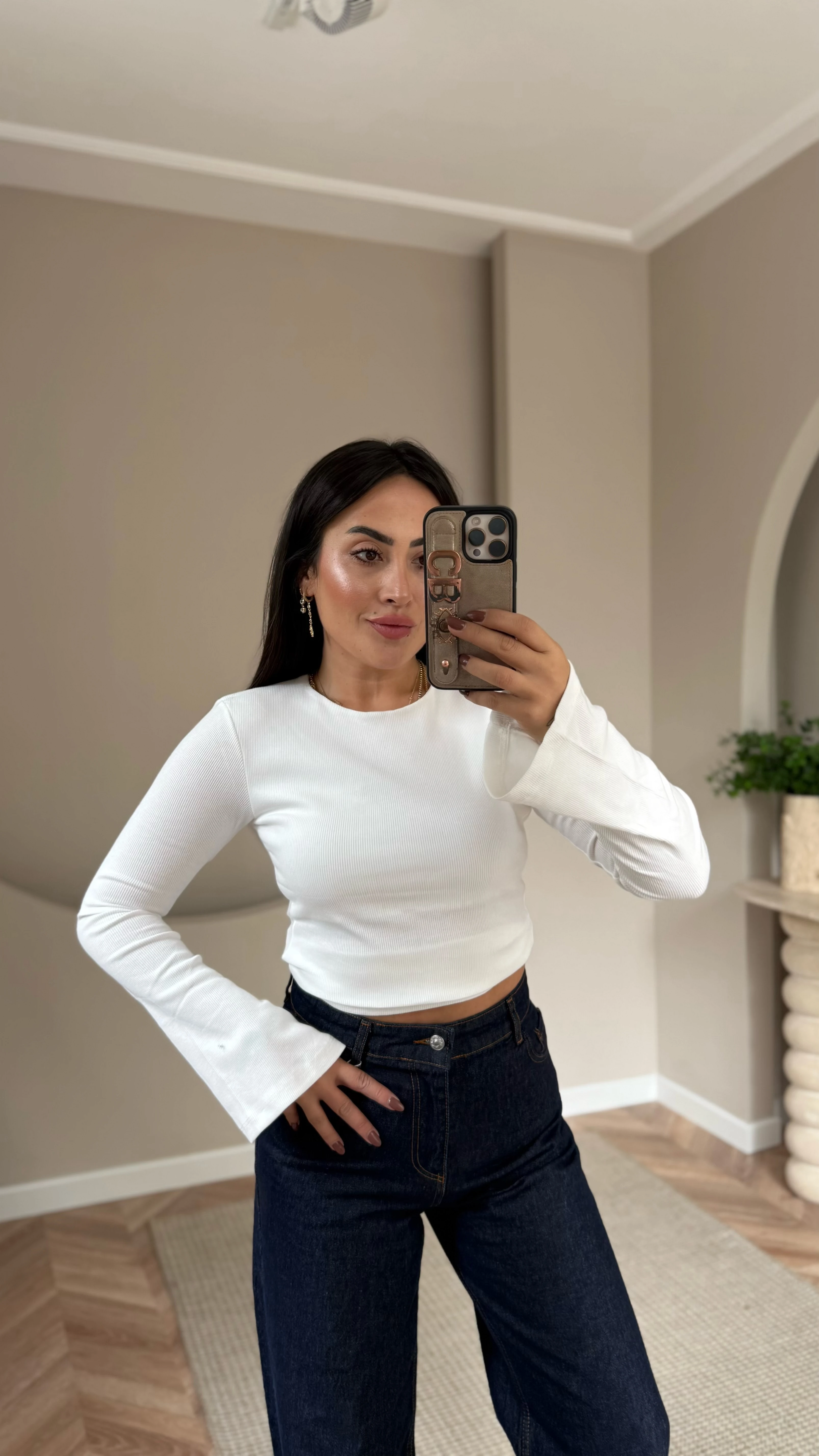 İspanyol Kol Fitilli Bluz Beyaz