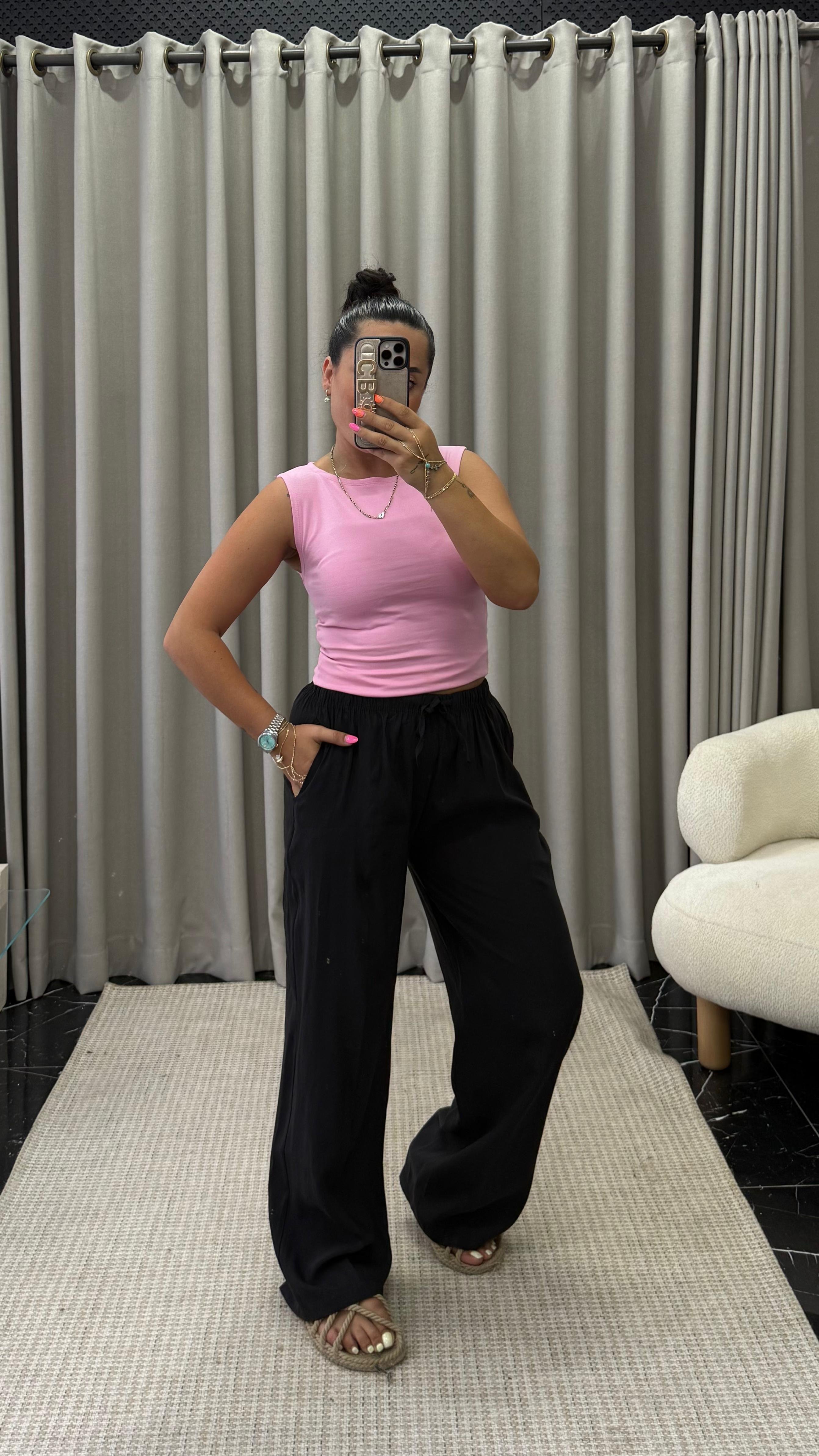 Siyah Tencel Pantolon