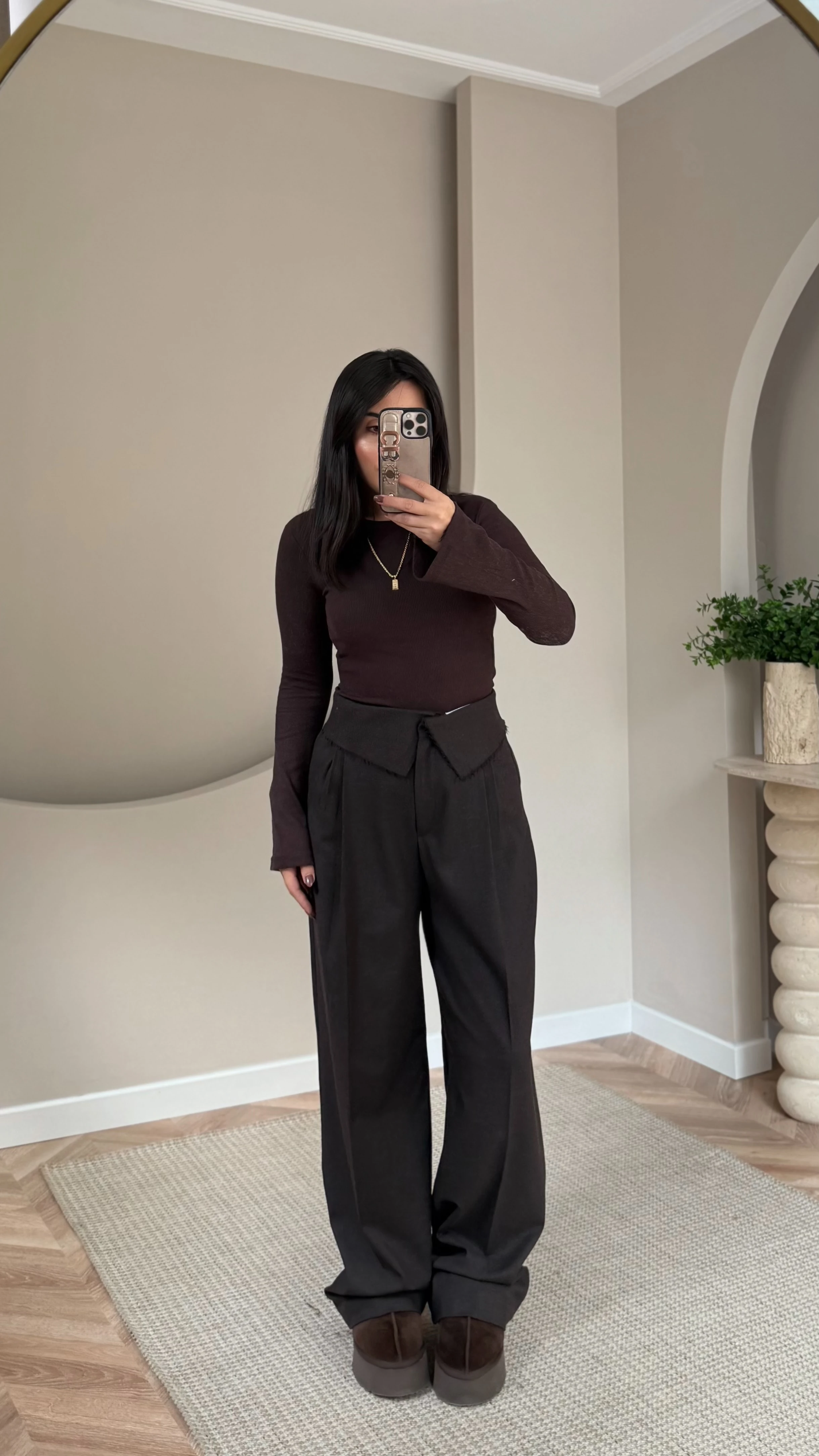 Bel Detaylı Tasarım Palazzo Acı Kahve