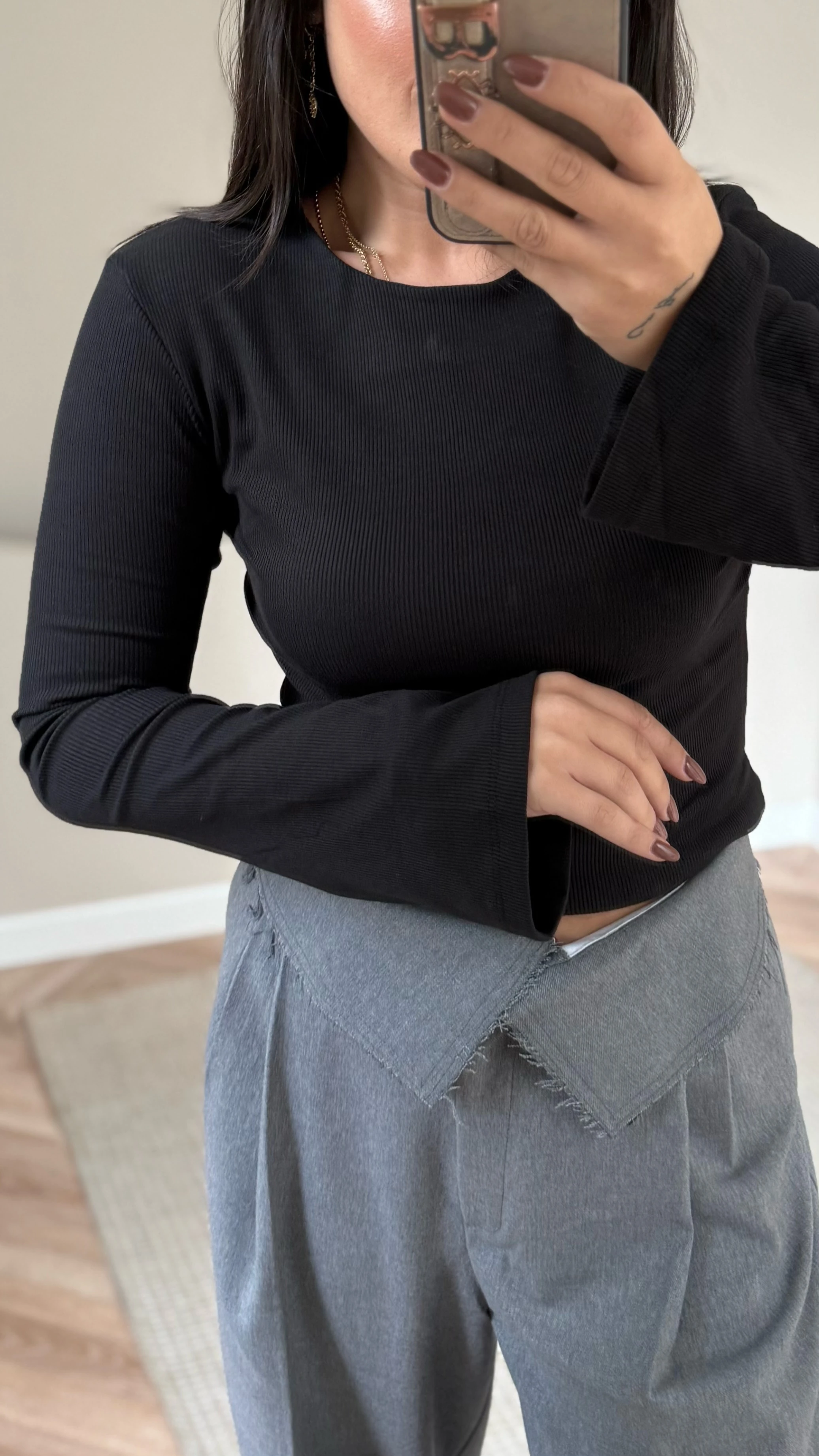 İspanyol Kol Fitilli Bluz Siyah