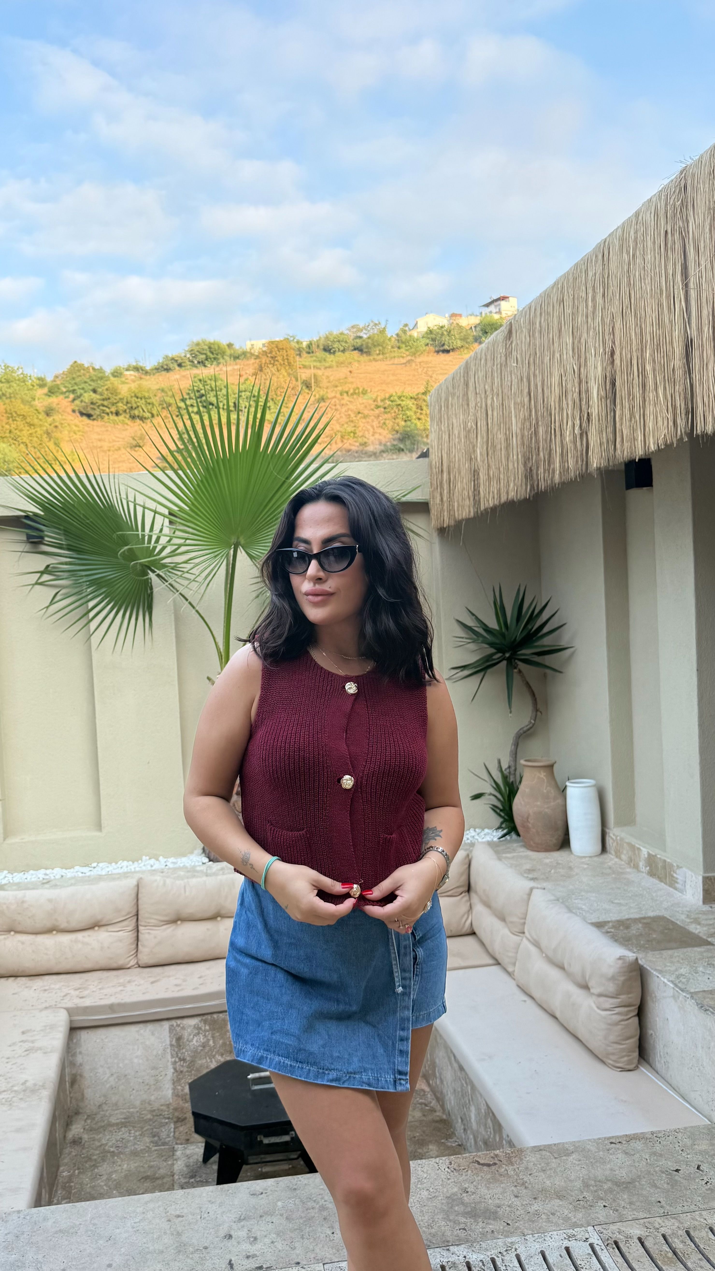 Merserize Yelek Bordo