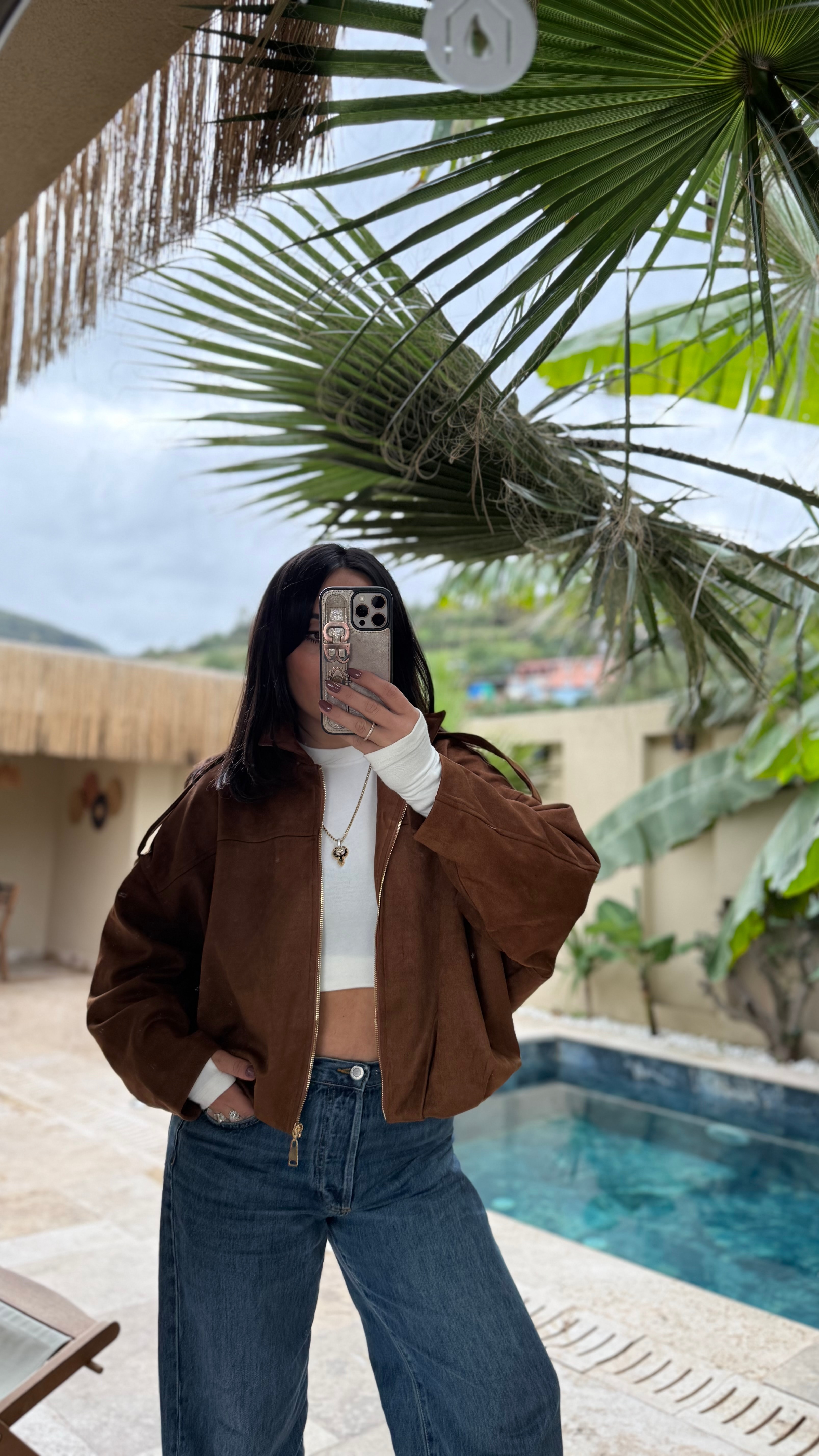 Premium Süet Bomber Camel