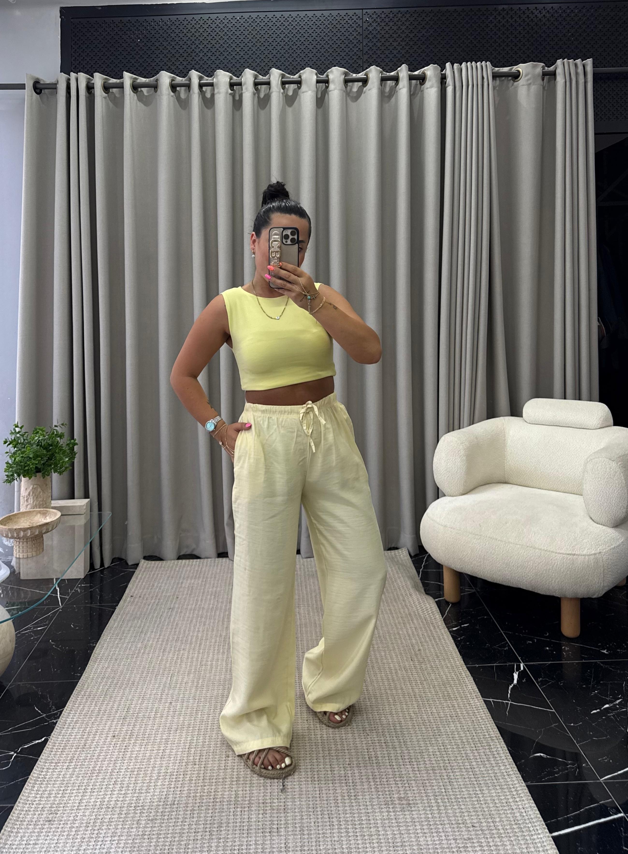 Tencel Sarı Pantolon