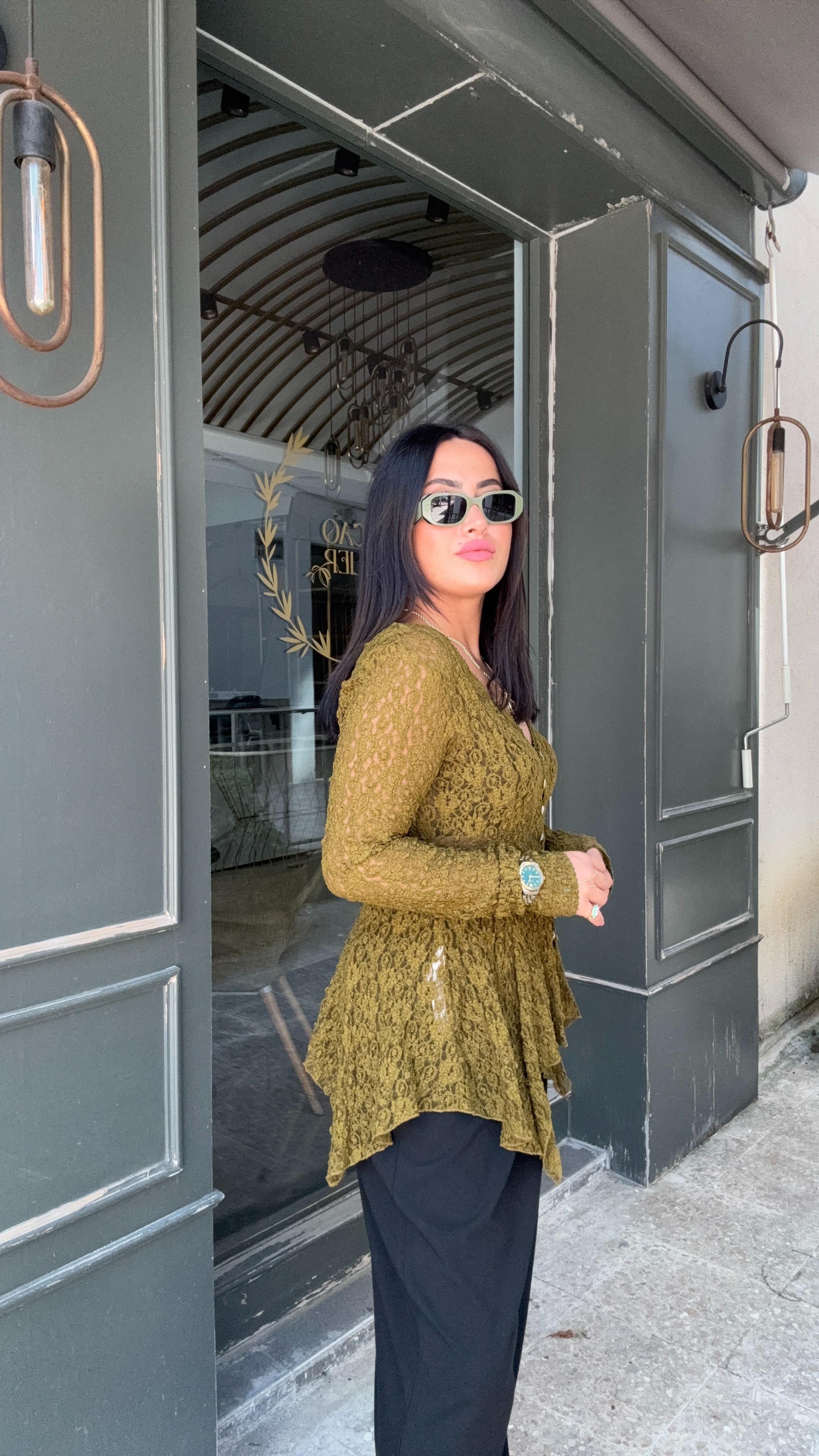 Peplum Dantel Hırka Haki