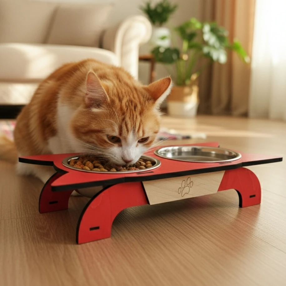 Pawleno DuoBowl – Çiftli Mama & Su Kabı- Kırmızı