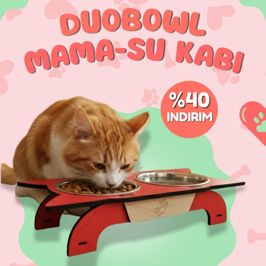 Pawleno DuoBowl – Çiftli Mama & Su Kabı- Kırmızı