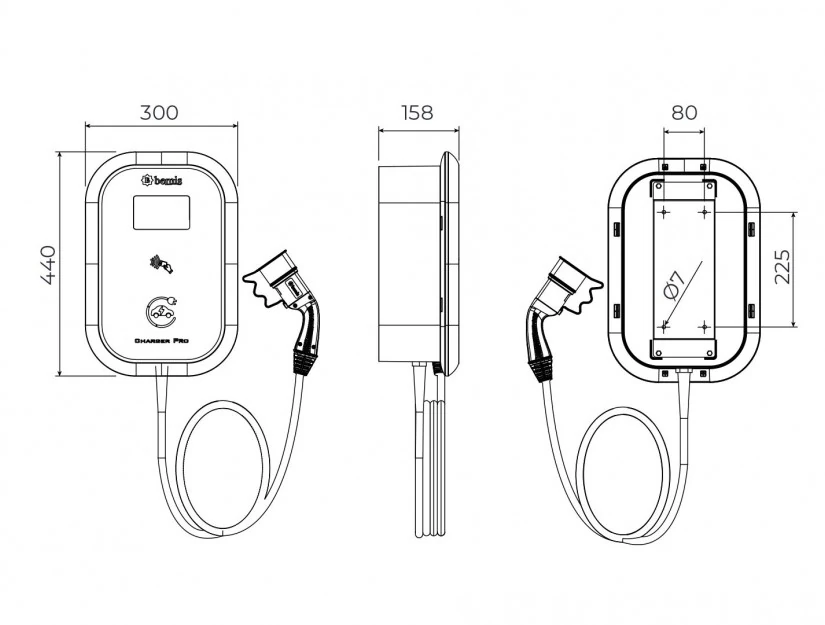 Elektrikli Araç Şarj İstasyonu - 11 kW Trifaze 16A Ev Tipi Model 1 Kablo Prizli