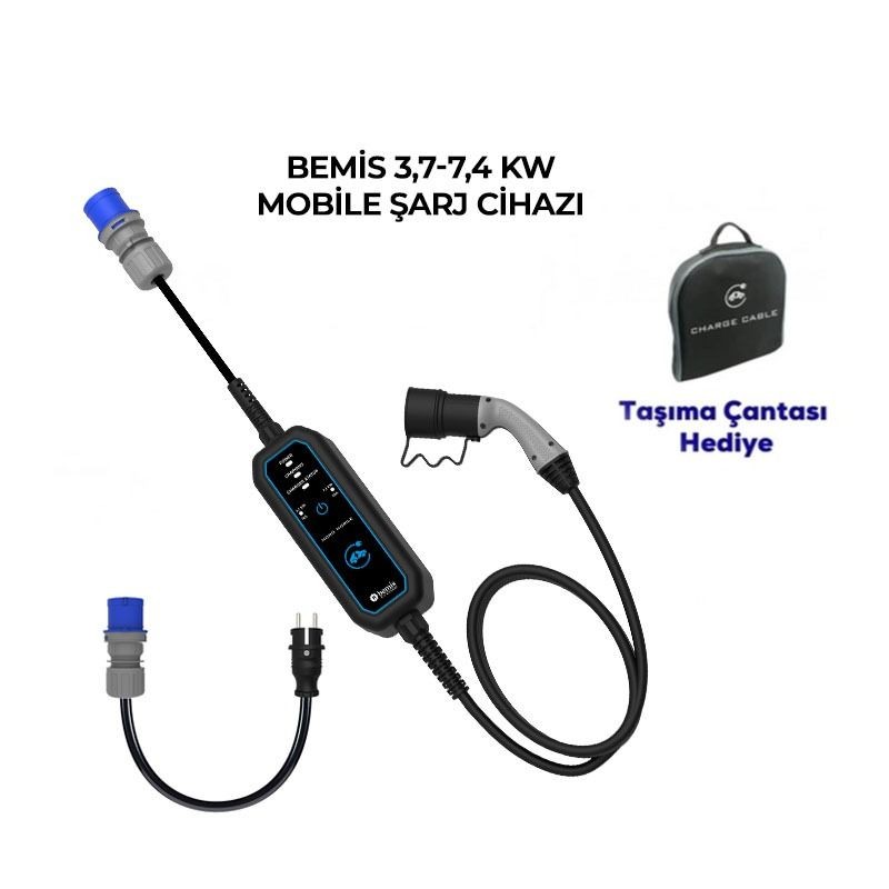 Bemis 3,7 - 7,4 kw Mono Mobil Araç Şarj Aleti 5 Metre BEV-1221-0001