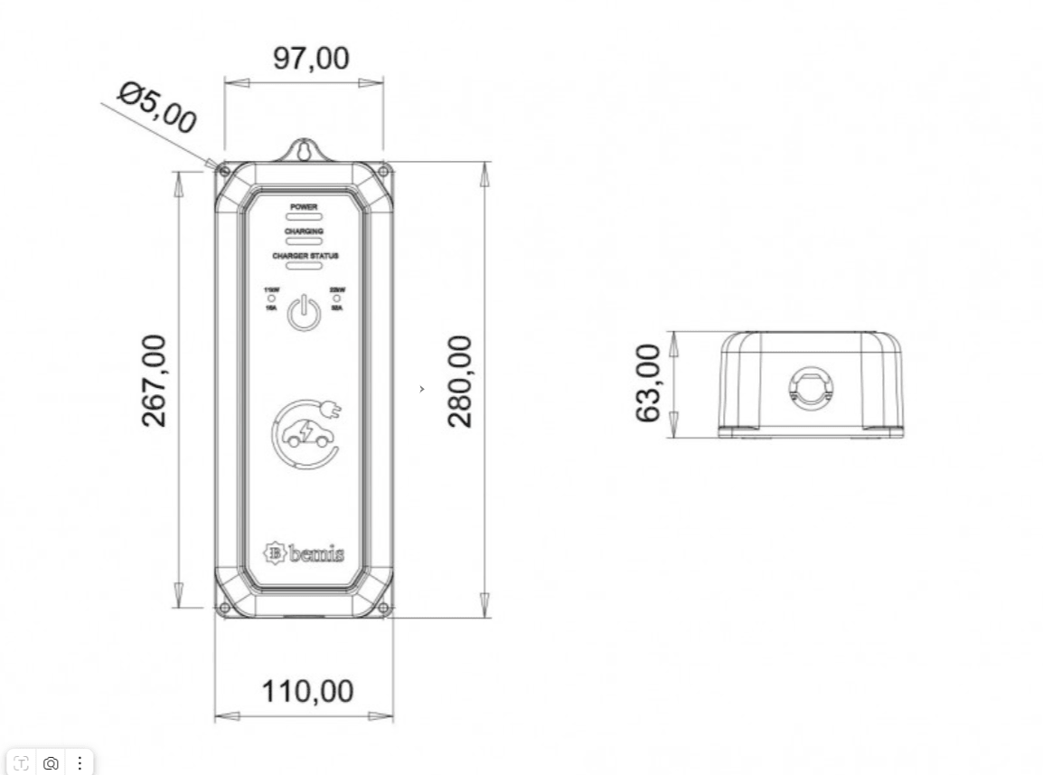 Bemis 11 - 22 kw Pro Mobil Araç Şarj Aleti 5 Metre BEV-2331-0001