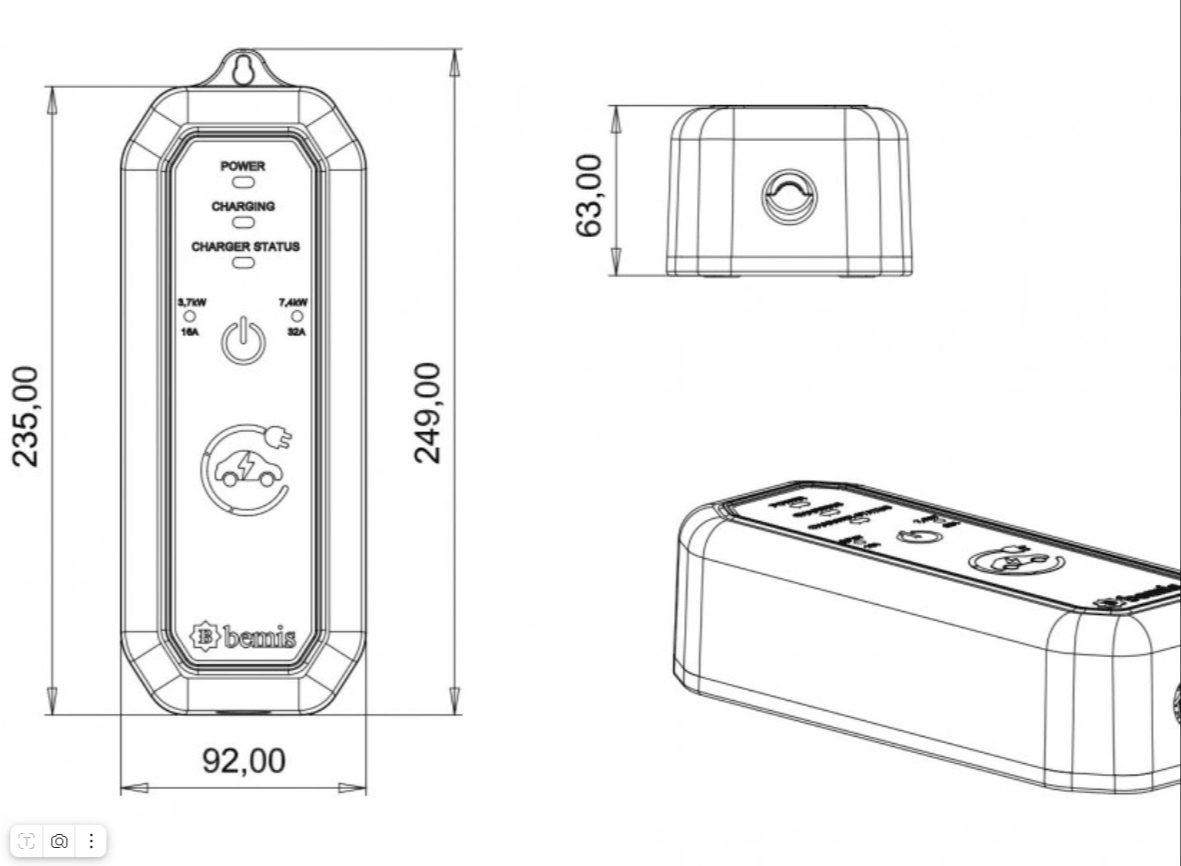 Bemis 2,3 - 3,7 kw Mini Mobil Araç Şarj Aleti 5 Metre BEV-111-0001