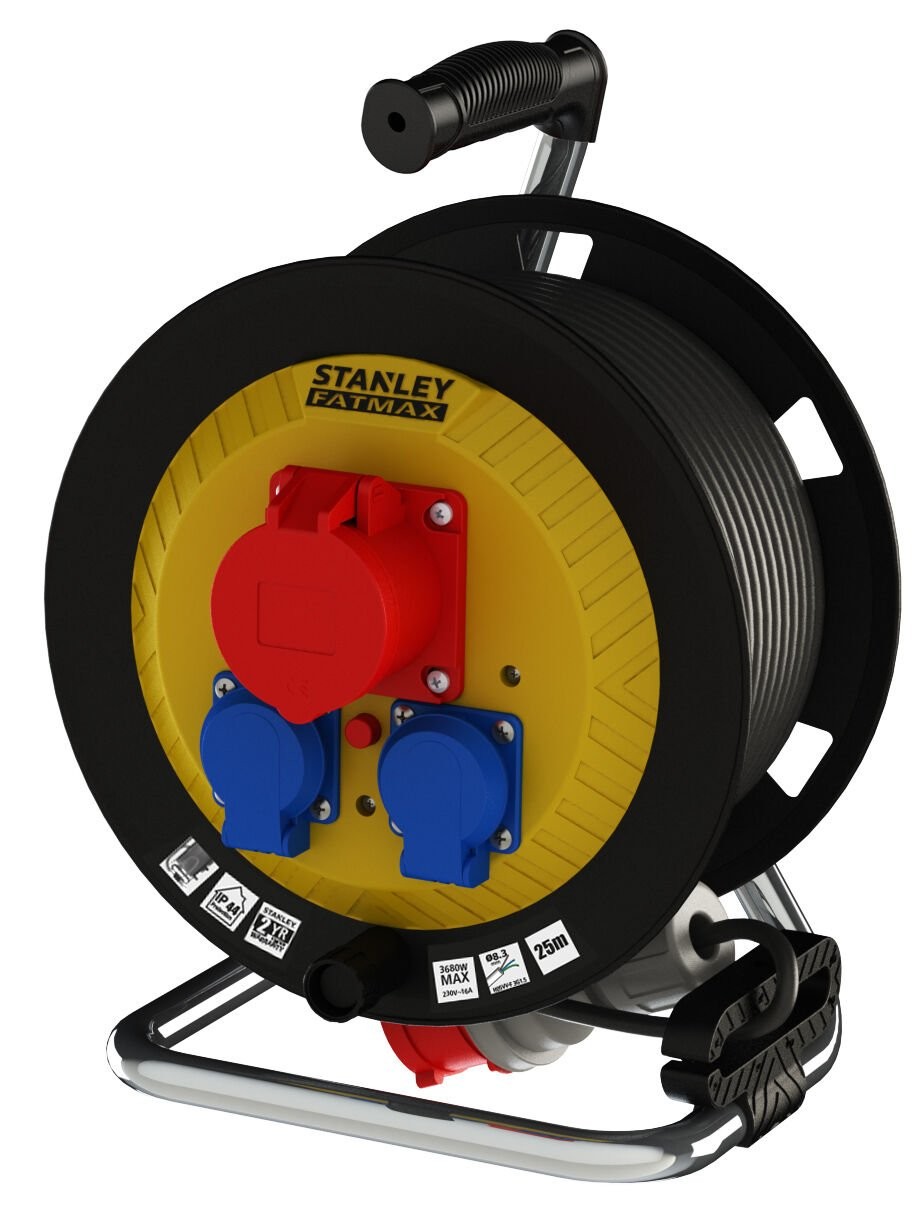 Stanley Endüstriyel IP44 1 Soket 5x16A / 2 1x16A 25 Metre Makaralı Kablo