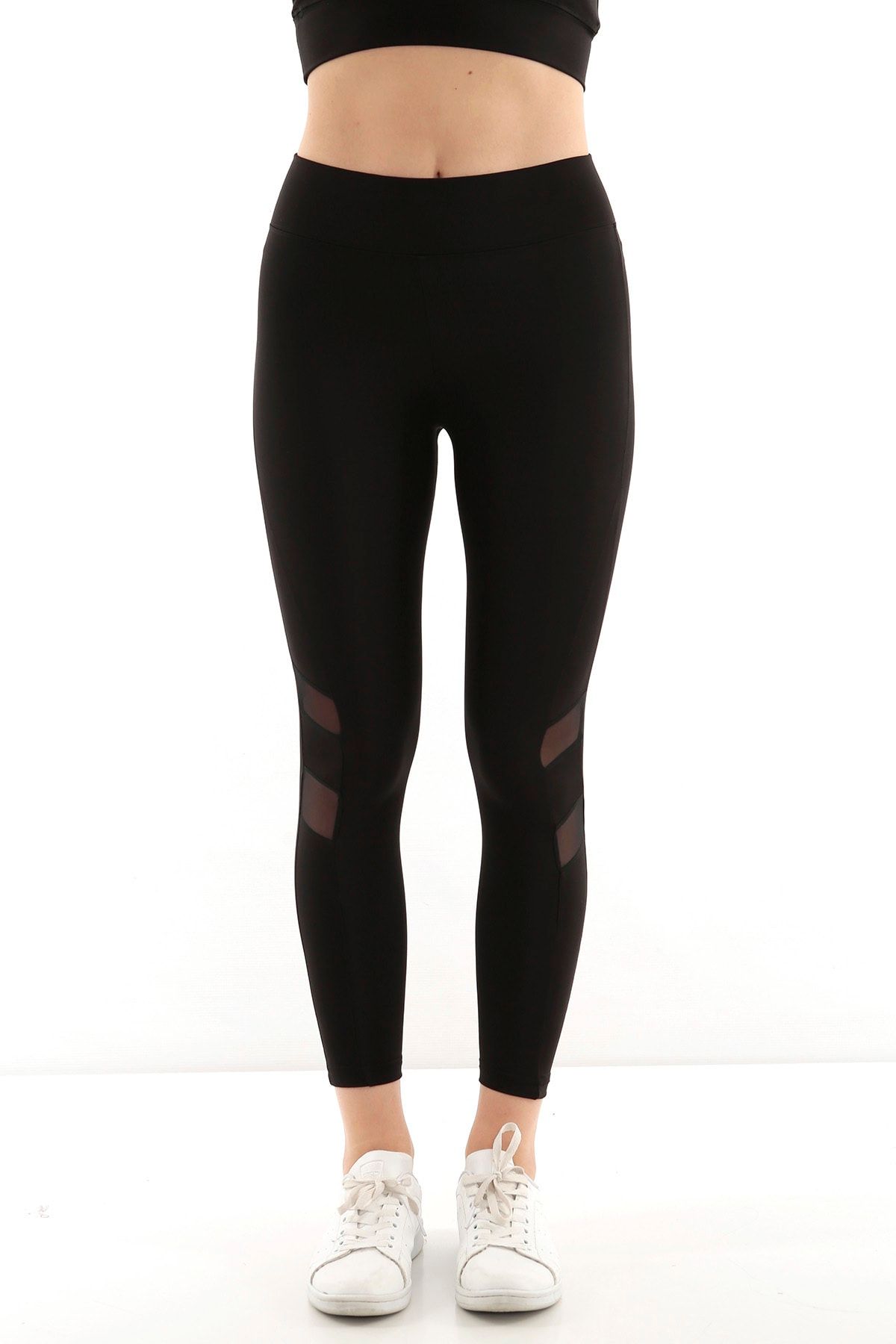 Kadın Siyah Yanı Çift Tüllü Toparlayıcı Sporcu Tayt