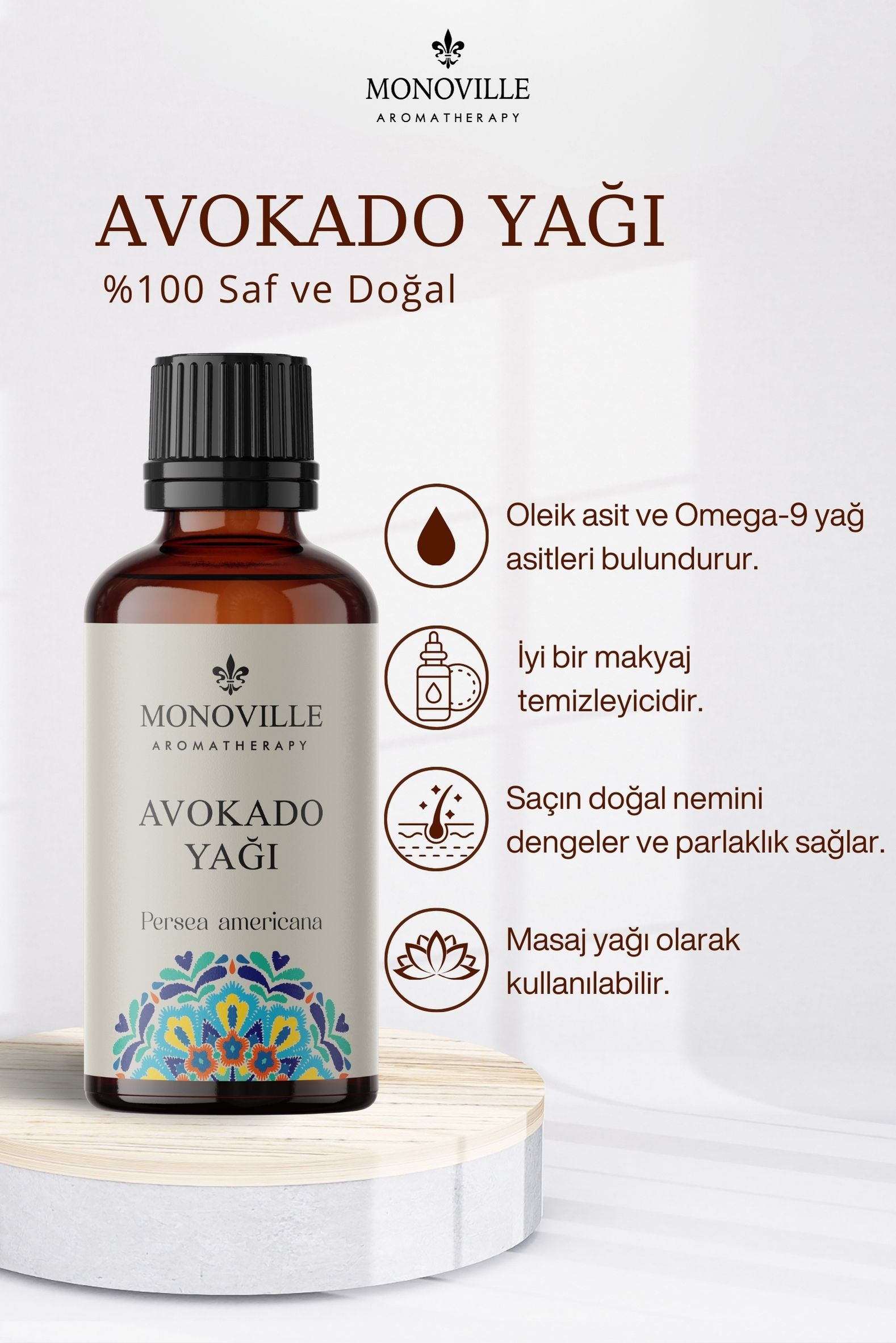 Monoville Avokado Yağı 30 ml Soğuk Sıkım %100 Saf Ve Doğal (Avocado Oil)