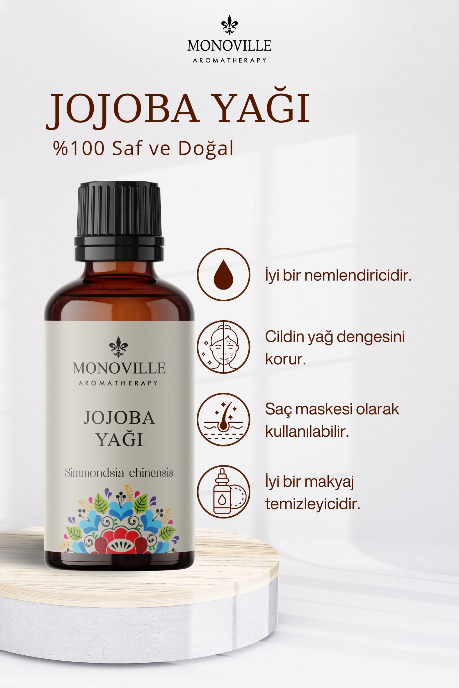 Monoville Jojoba Yağı 30 ml Soğuk Sıkım %100 Saf Ve Doğal (Jojoba Oil)