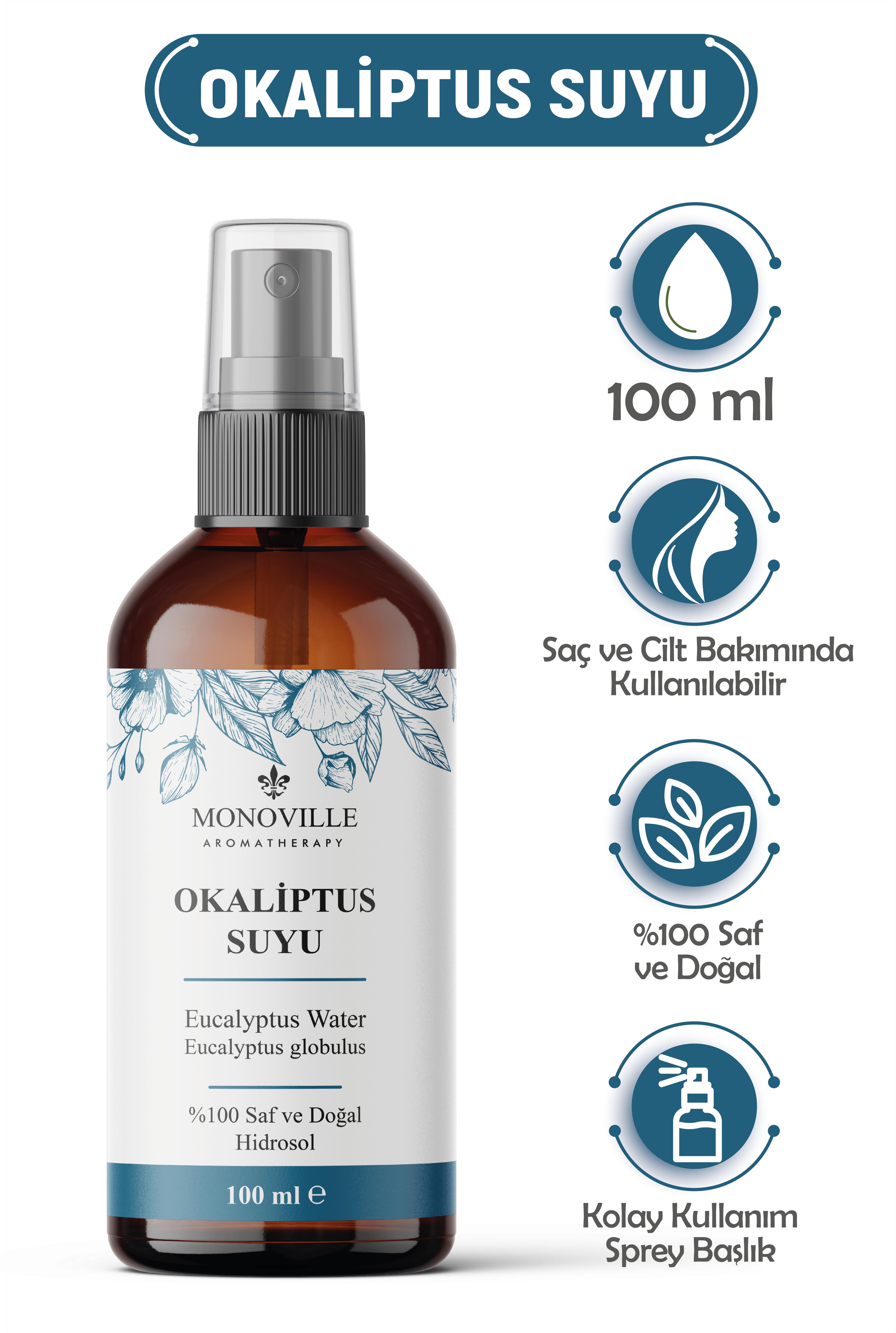 Monoville Okaliptus Suyu 100 ml Cam Şişe %100 Saf ve Doğal (Eucalyptus Water)