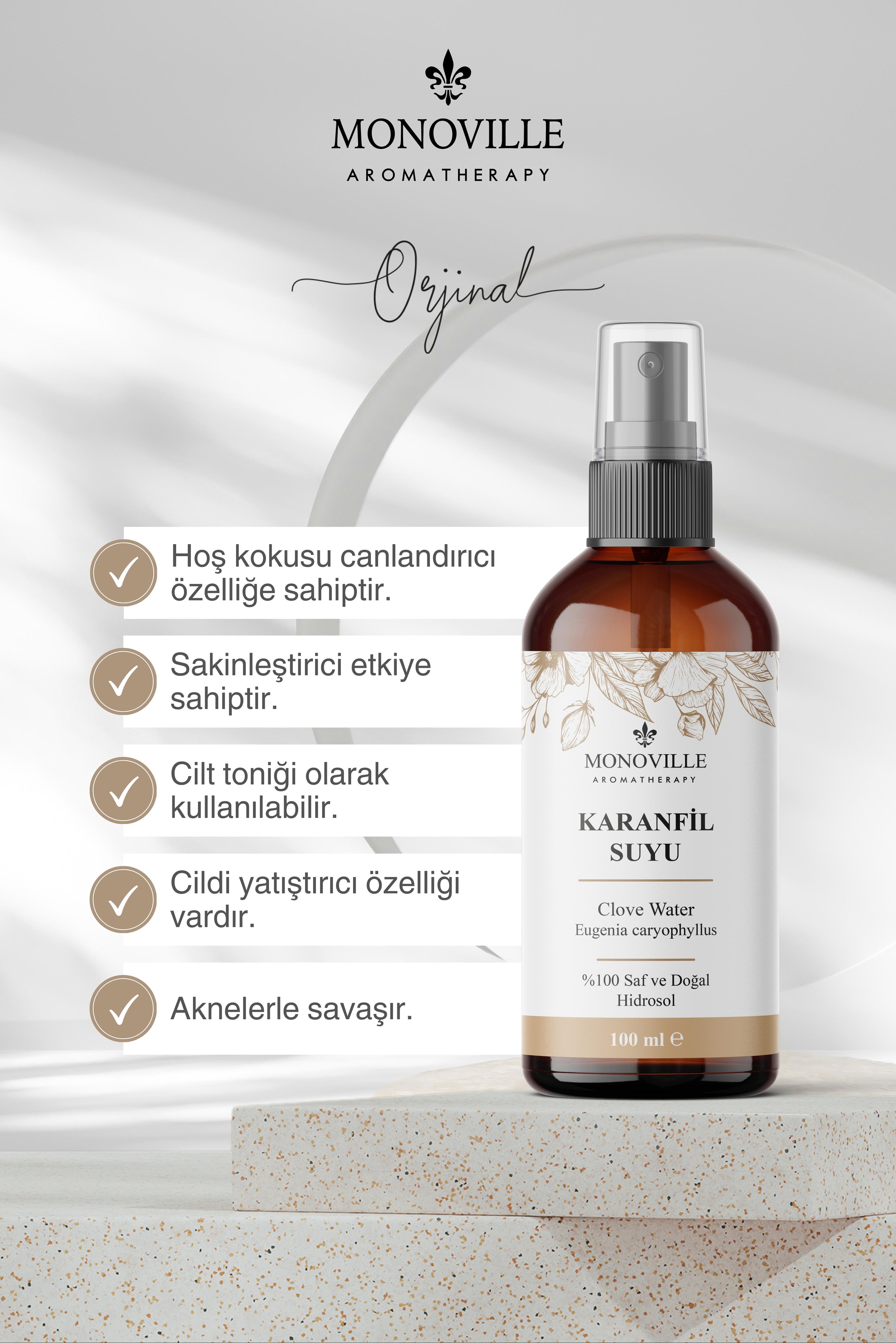 Monoville Karanfil Suyu 100 ml Cam Şişe %100 Saf ve Doğal (Clove Water)