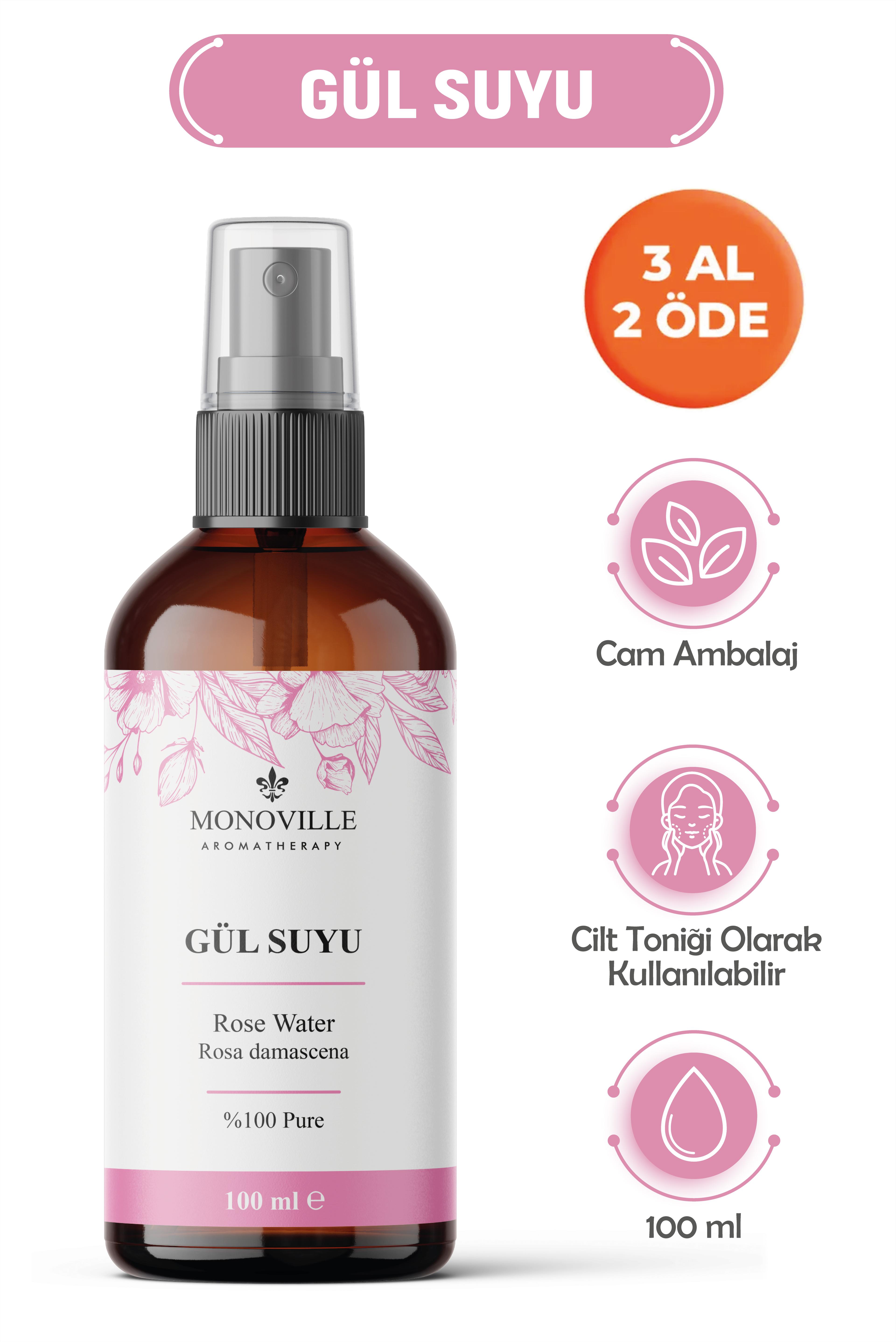 Monoville Gül Suyu 100 ml Cam Şişe %100 Saf ve Doğal (Rose Water)