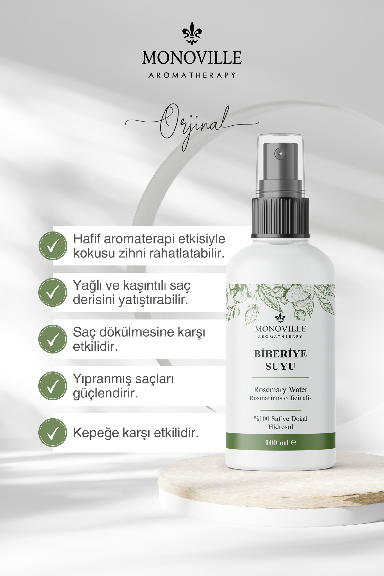Monoville Biberiye Suyu Dökülme Karşıtı Ve Saç Uzamasını Destekleyici Saç Toniği %100 Doğal Ve Saf 100 ml
