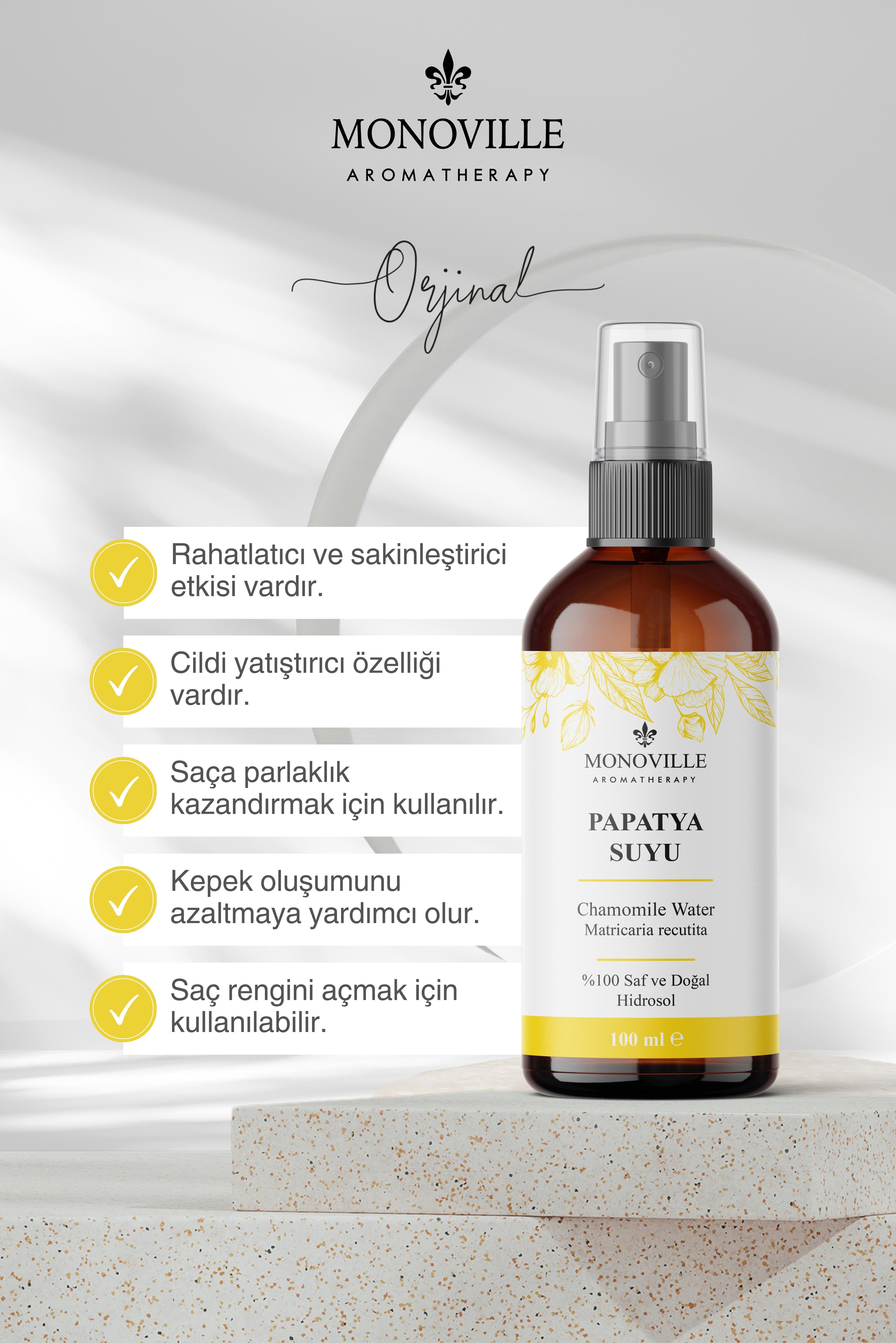 Monoville Papatya Suyu 100 ml Cam Şişe %100 Saf ve doğal (Chamomile Water)