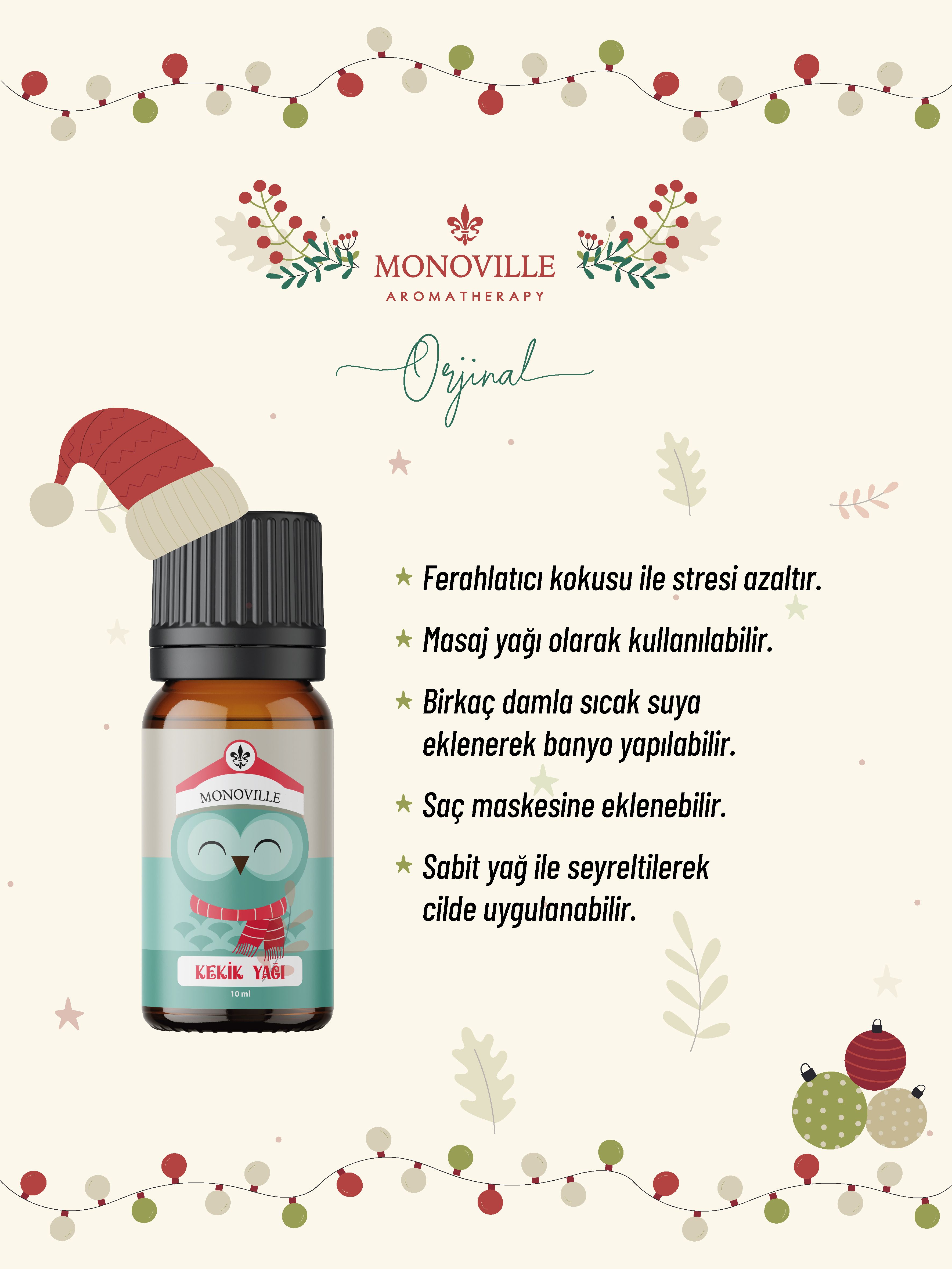 Monoville Kekik Uçucu Yağı 10 ml % 100 Saf ve Doğal Yeni Yıl Hediye ( Oregano Essential Oil )