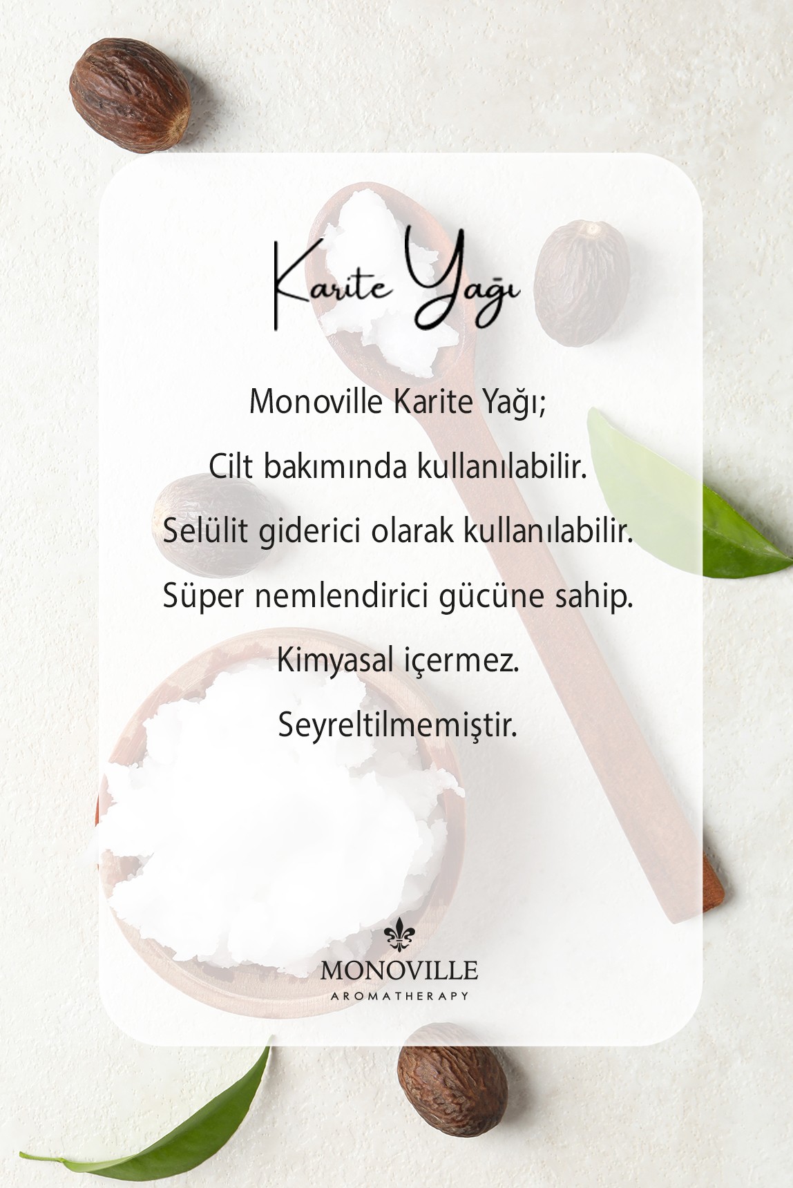 Monoville Shea (Karite) Yağı Soğuk Sıkım 100 ml %100 Saf ve Doğal  (Shea Butter)