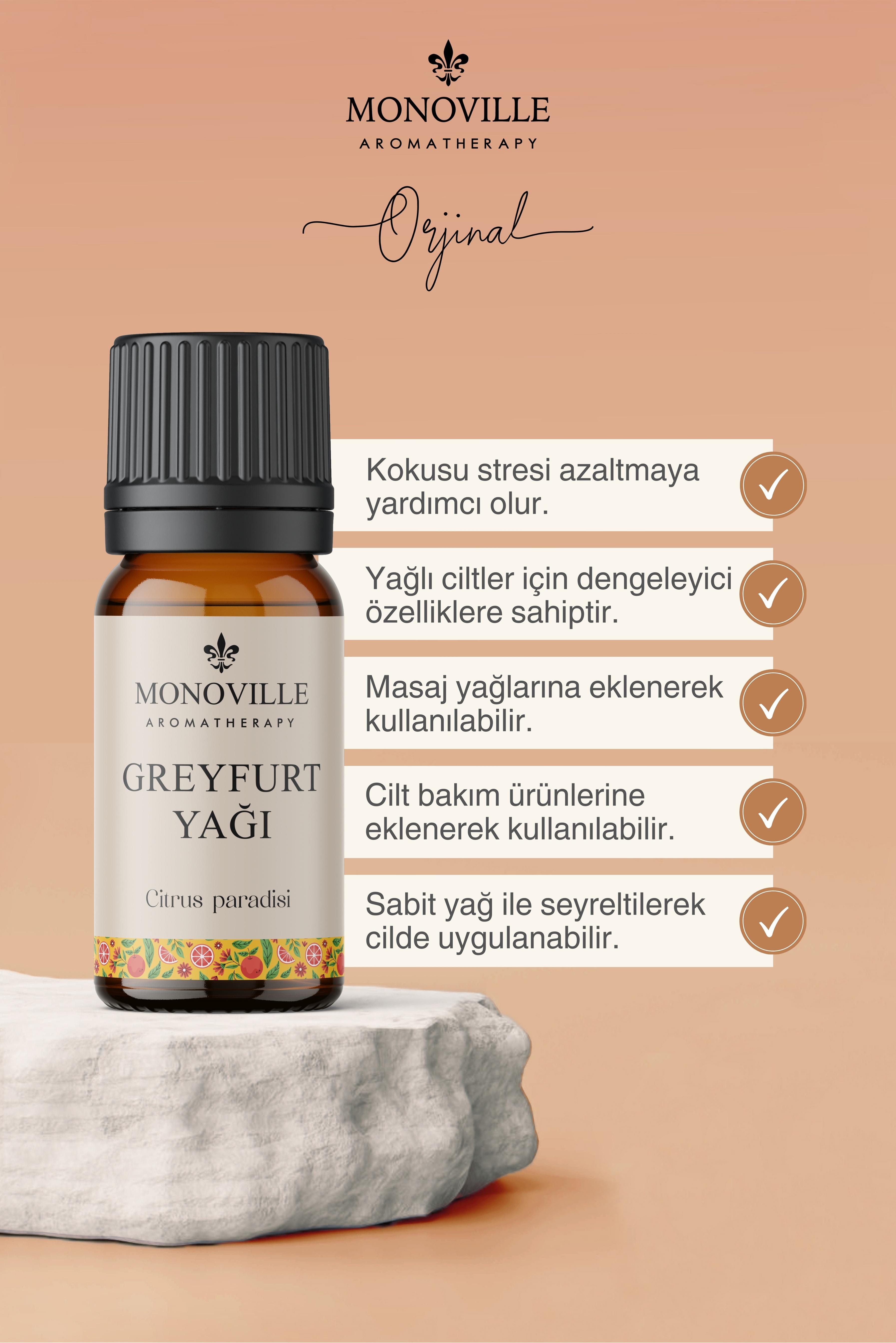 Monoville Greyfurt Uçucu Yağı 10 ml %100 Saf ve Doğal (Grapefruit Essential Oil)