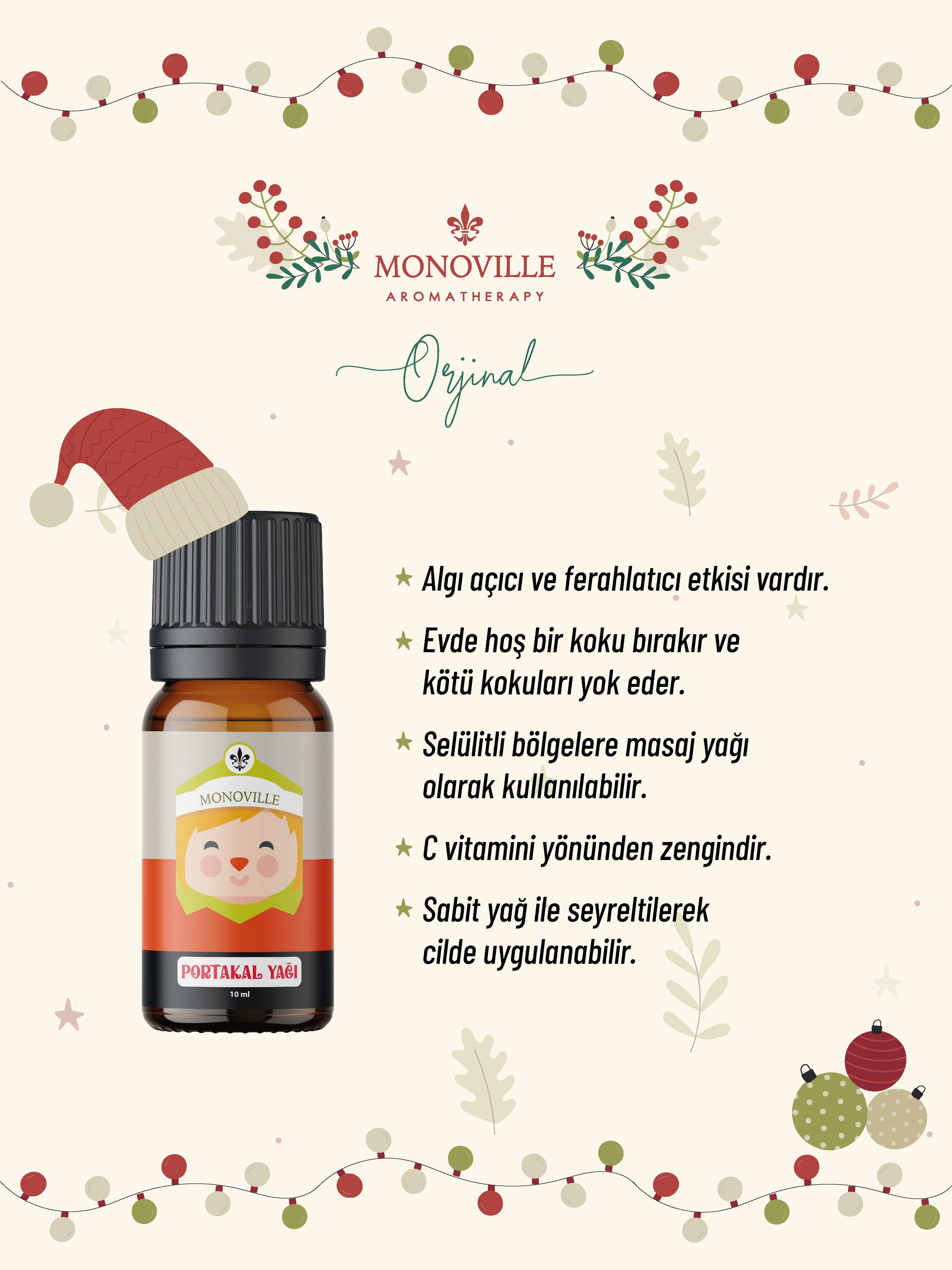 Monoville Portakal Uçucu Yağı 10 ml % 100 Saf ve Doğal Yeni Yıl Hediye ( Orange Essential Oil )