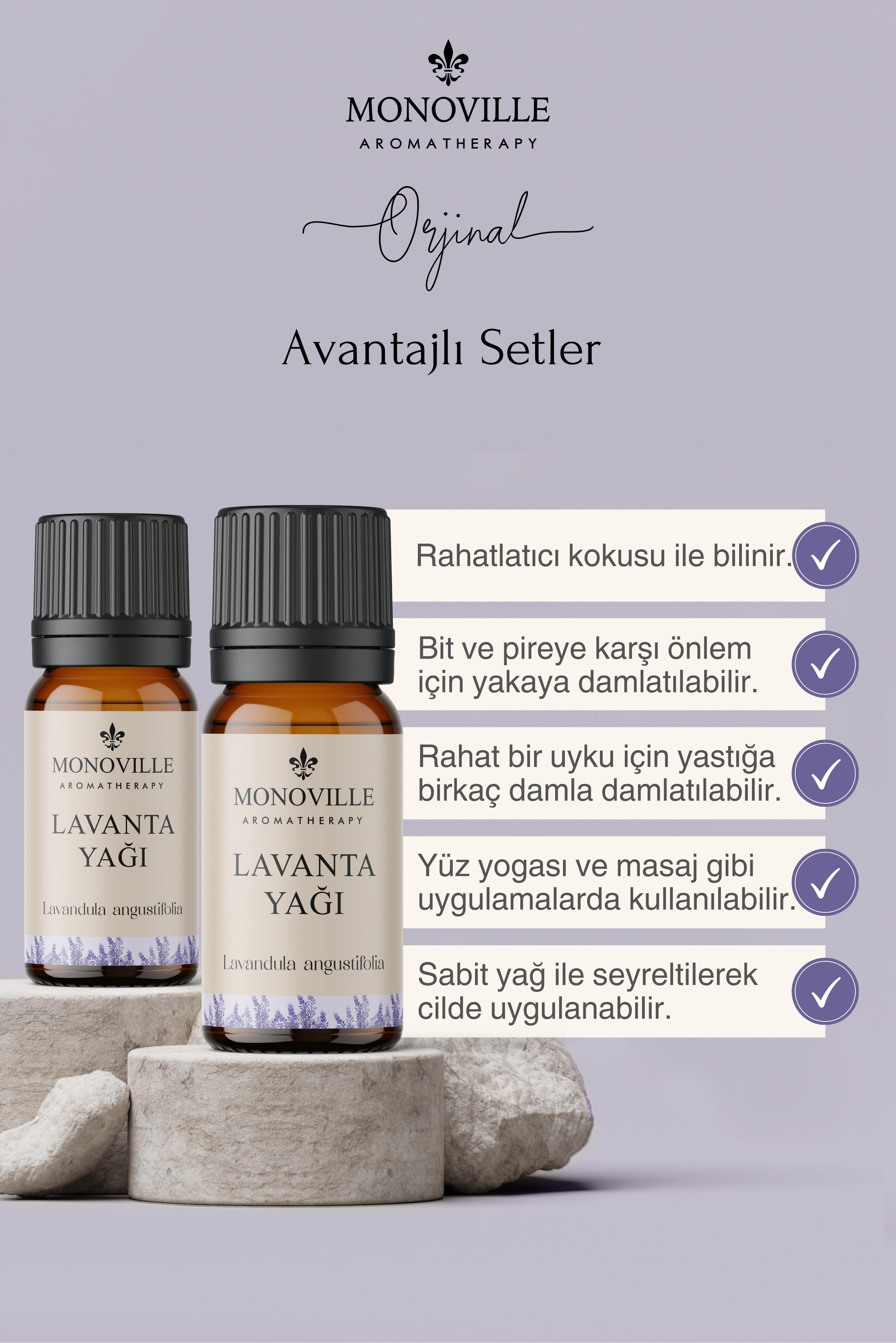 Monoville Tıbbi Lavanta Uçucu Yağı 2'li Set %100 Saf ve Doğal ( Lavender Essential Oil) 2x10 ml