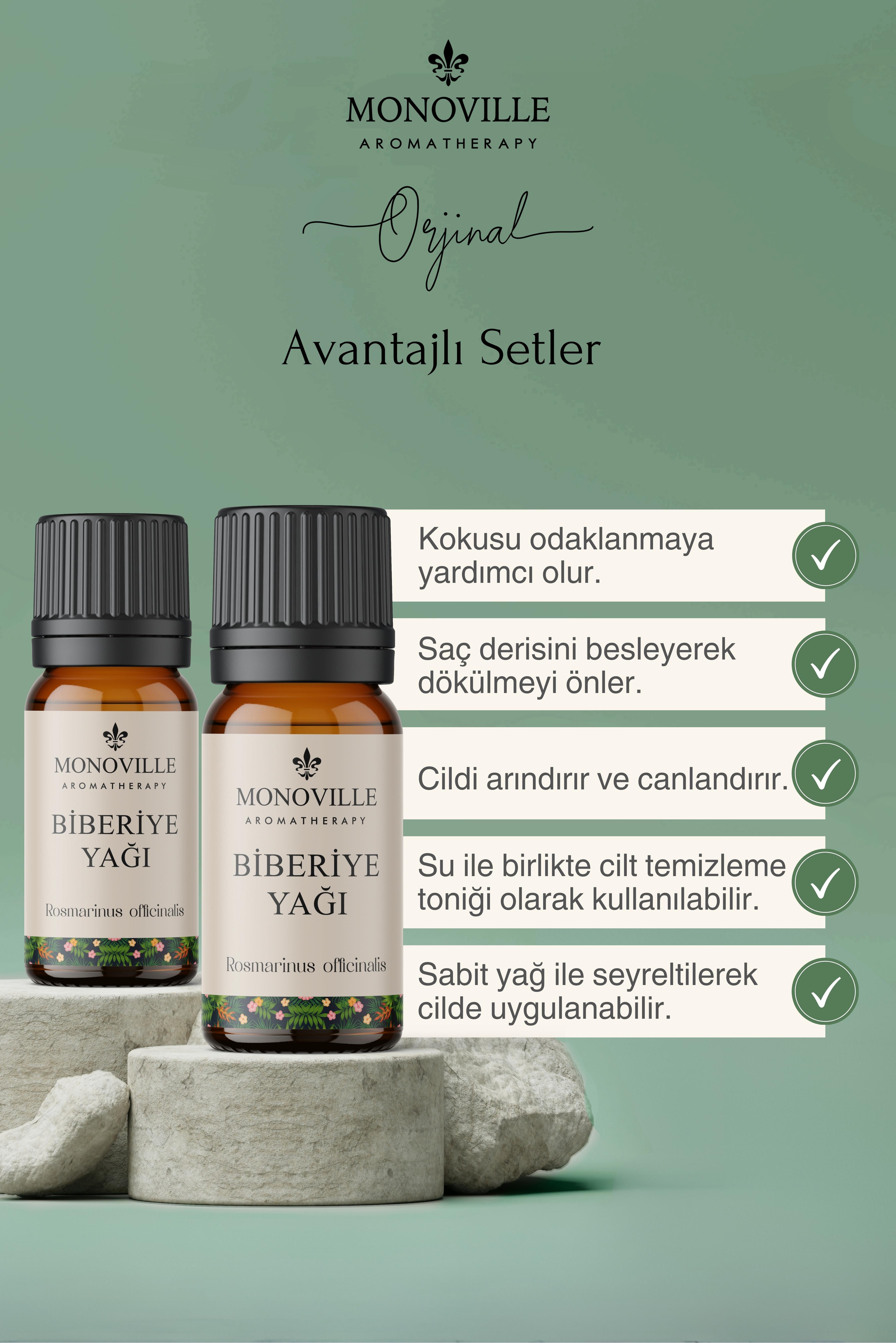 Monoville Biberiye Uçucu Yağı 2'li Set %100 Saf Ve Doğal ( Rosemary Oil ) 2x10 ml