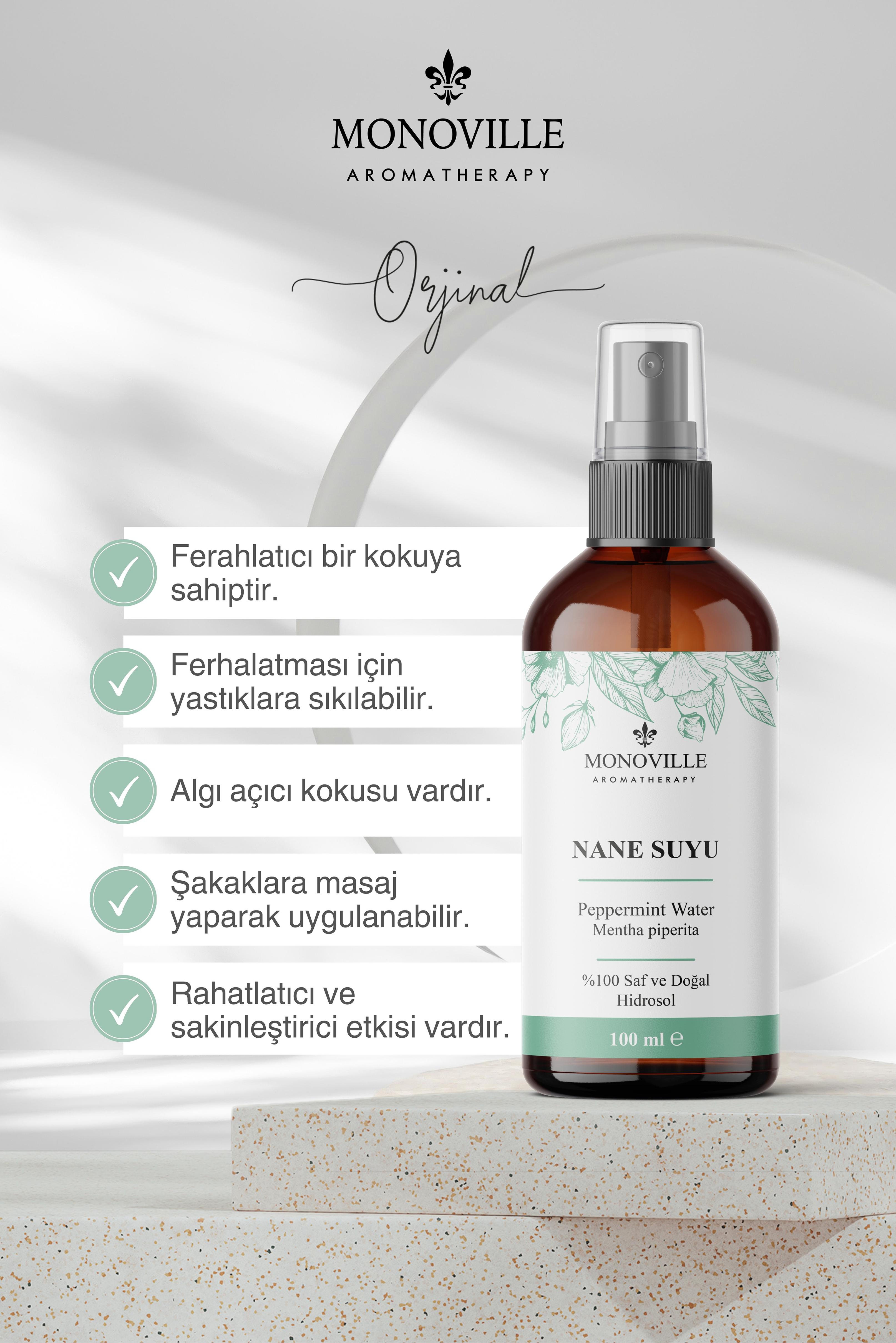 Monoville Nane Suyu 100 ml Cam Şişe %100 Saf ve Doğal (Peppermint Water)