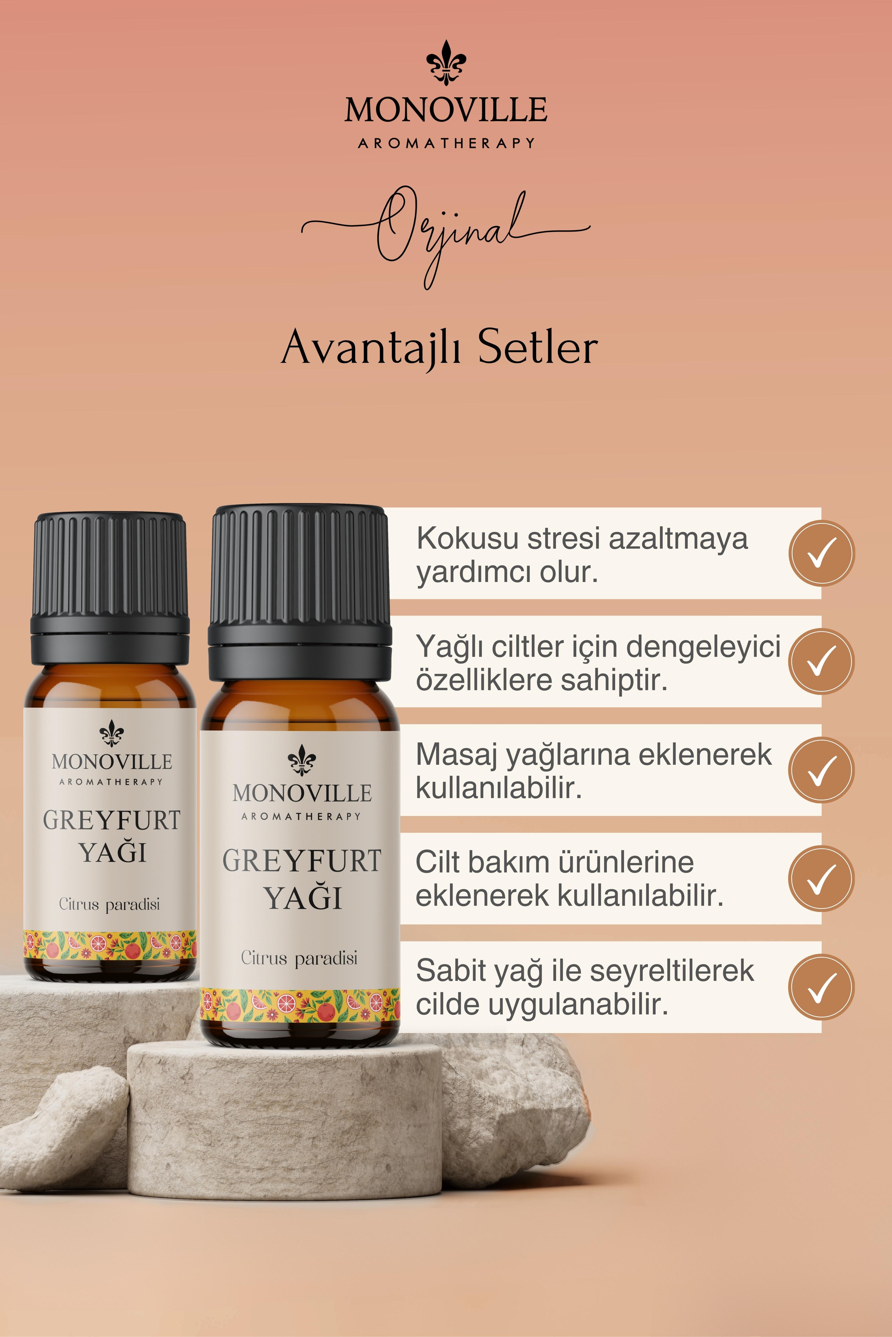 Monoville Greyfurt Uçucu Yağı 2'li Set %100 Saf ve Doğal (Grapefruit Essantial Oil) 2x10 ml