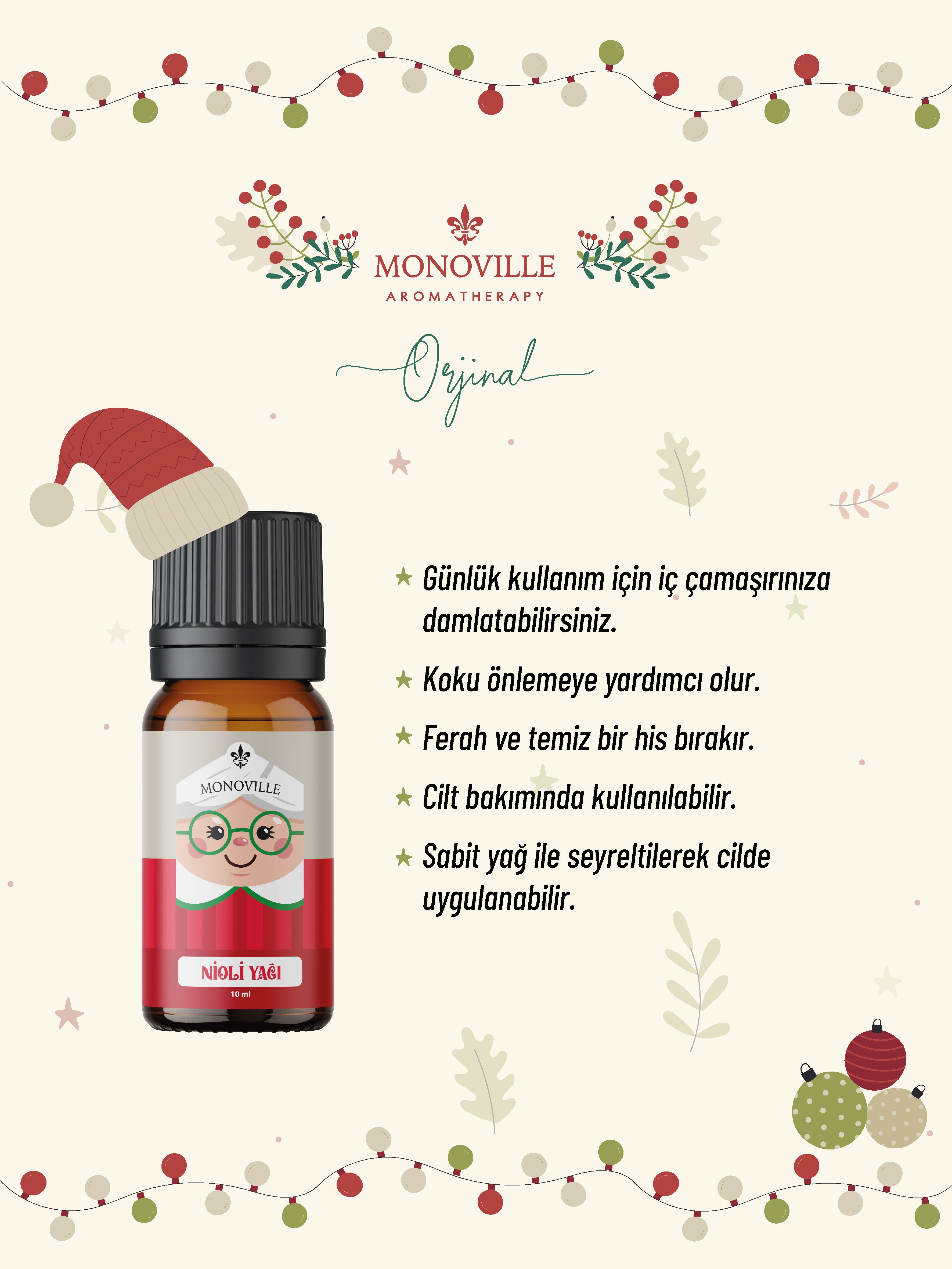 Monoville Nioli Uçucu Yağı 10 ml %100 Saf ve Doğal Yeni Yıl Hediye ( Niaouli Essential Oil )