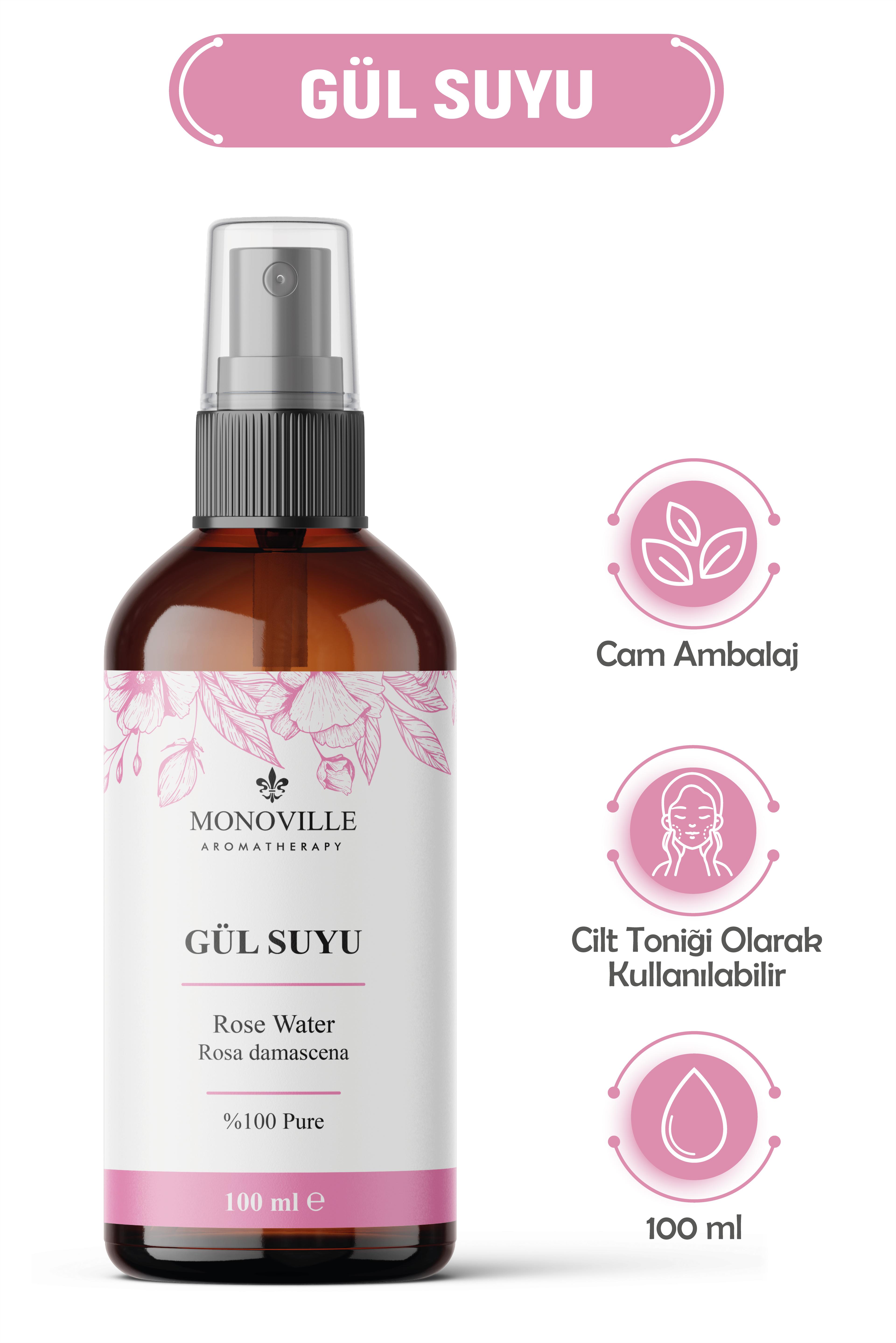 Monoville Gül Suyu 100 ml Cam Şişe %100 Saf ve Doğal (Rose Water)