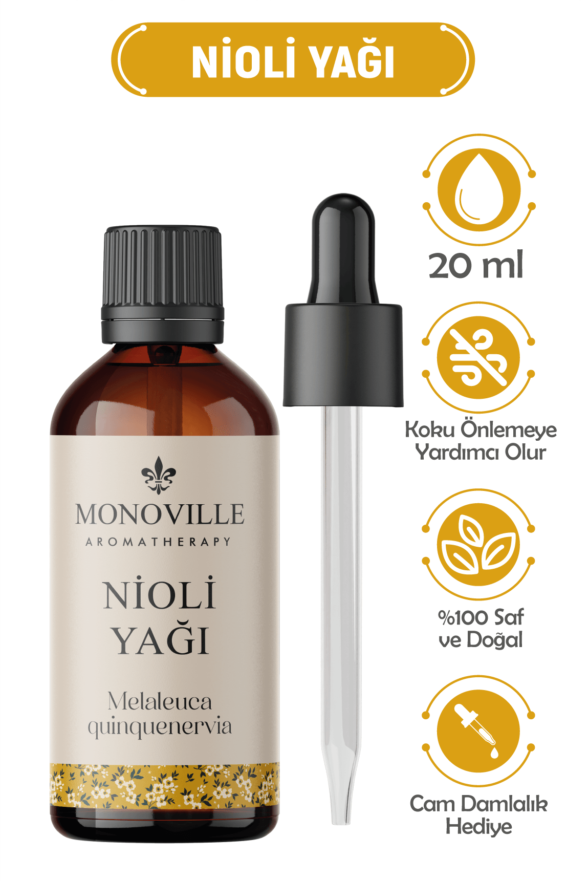 Monoville Nioli Uçucu Yağı 20 ml Cam Damlalıklı %100 Saf ve Doğal (Niaouli Essential Oil)