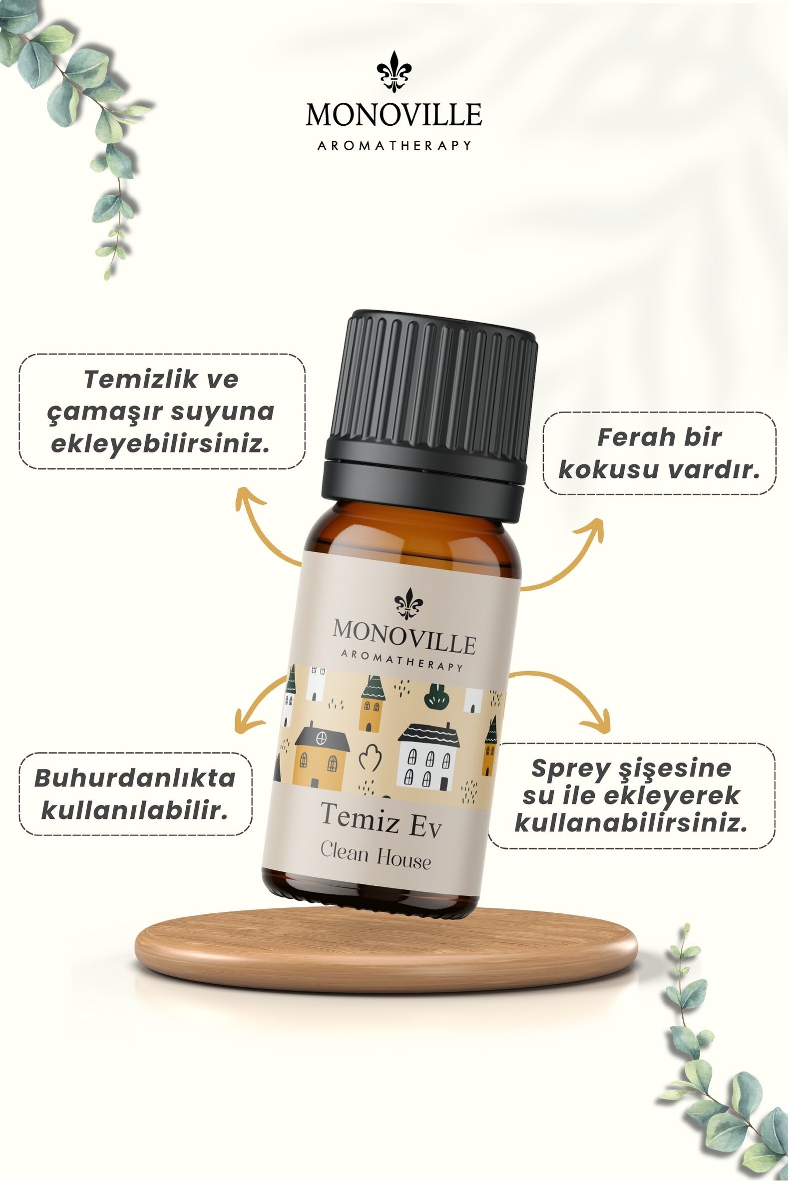 Monoville Temiz Ev Uçucu Yağ Karışımı 10 ml %100 Doğal (Clean House Essantial Oil Blend)