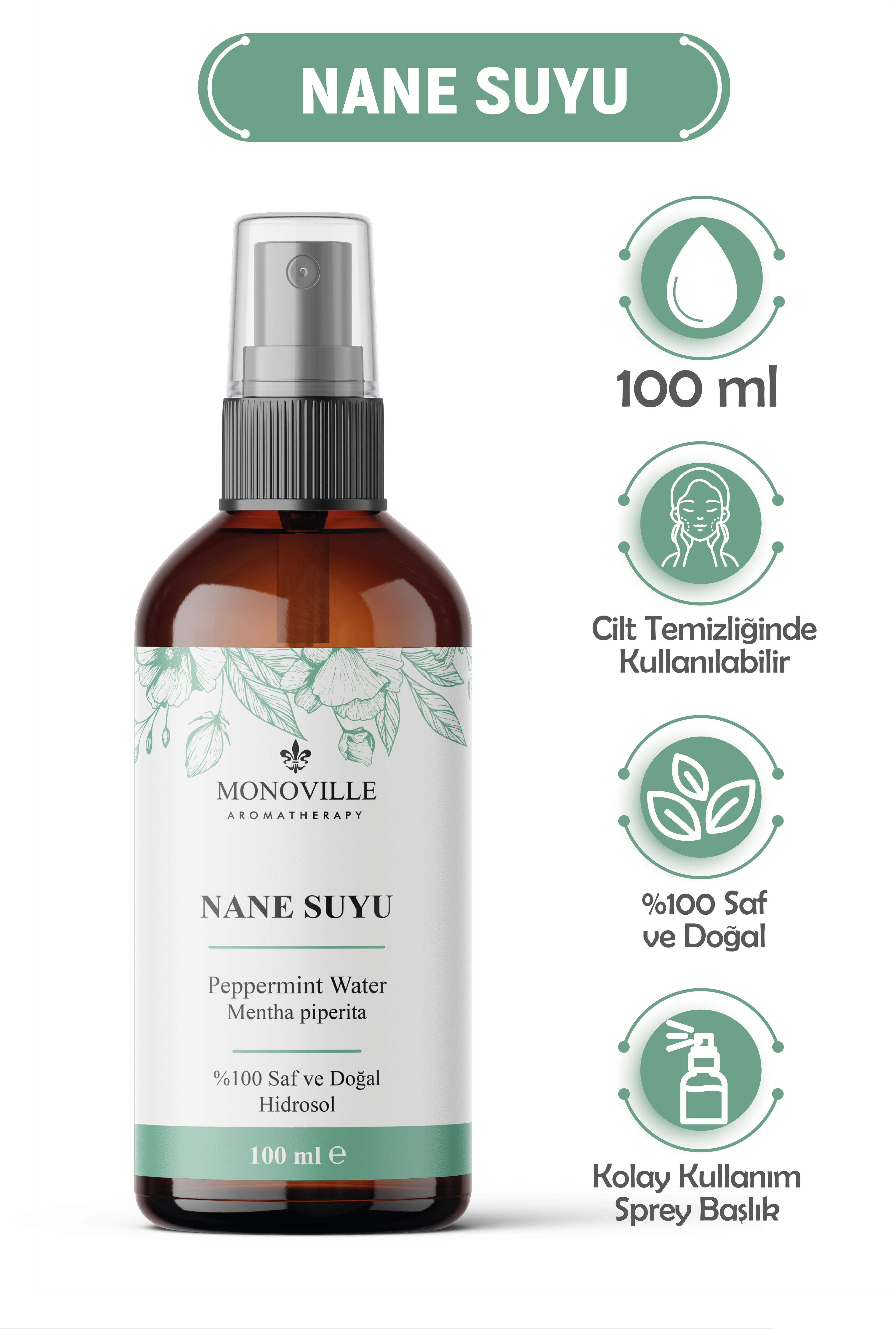 Monoville Nane Suyu 100 ml Cam Şişe %100 Saf ve Doğal (Peppermint Water)