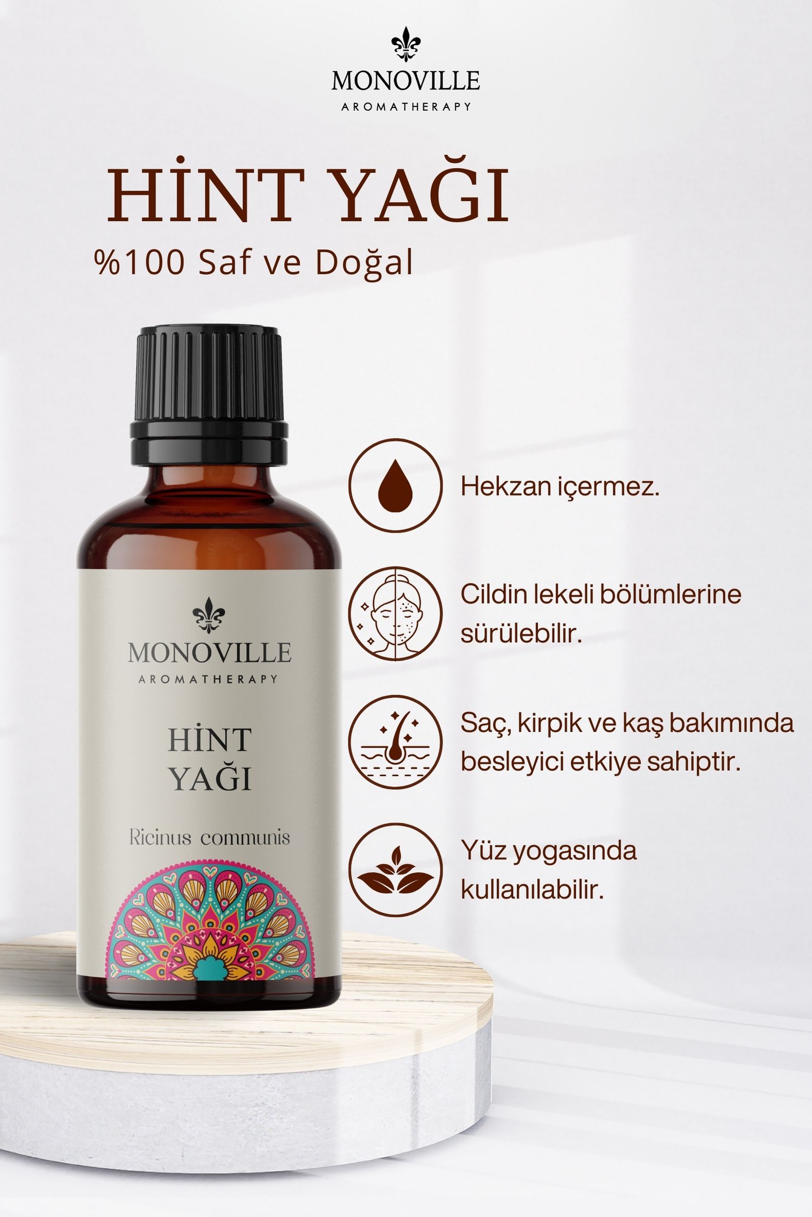 Monoville Hint Yağı (Yoğun Kıvamlı Yağ) 30 ml Soğuk Sıkım %100 Saf Ve Doğal (Castor Oil)