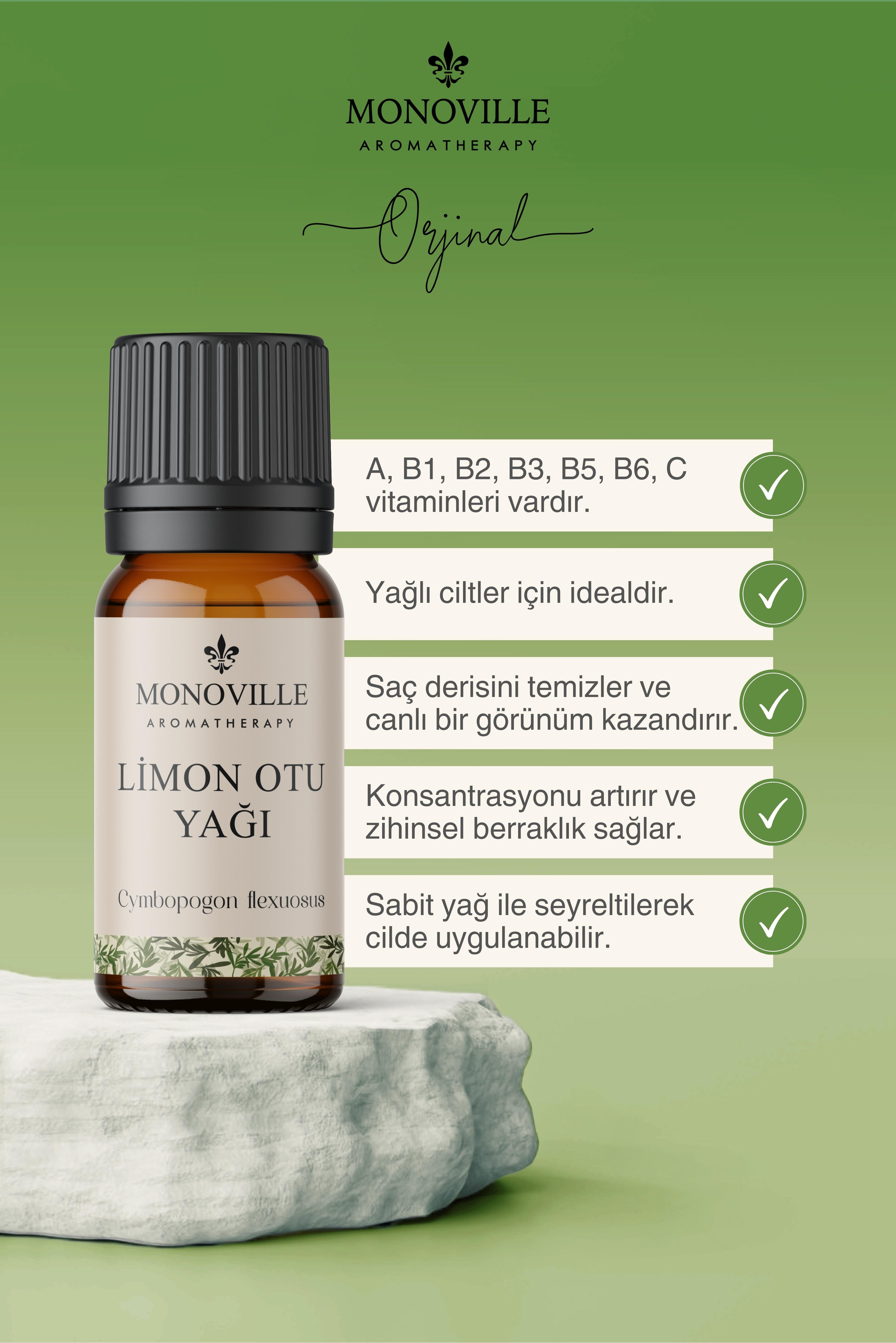 Monoville Limon Otu Uçucu Yağı 10 ml %100 Saf ve Doğal ( Lemongrass Essential Oil )